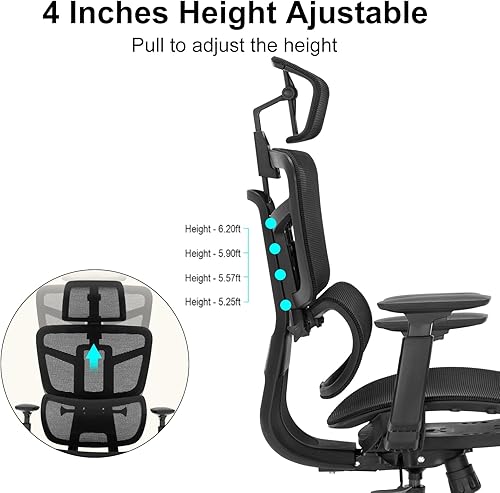 Miniatura 5 de Silla de oficina ergonómica, silla de escritorio con altura ajustable, soporte lumbar, sillas de computadora de malla con respaldo alto con