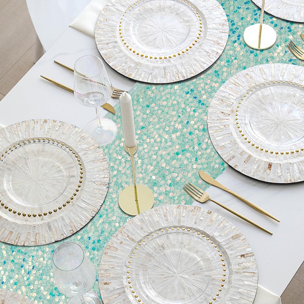 GORGECRAFT Runner da Tavola Iridescente con Paillettes 280 x 44cm Rettangolare Glitterato con Tovaglia per Feste da Sirena Compleanni Matrimoni Feste Decorazioni Verde Medio.