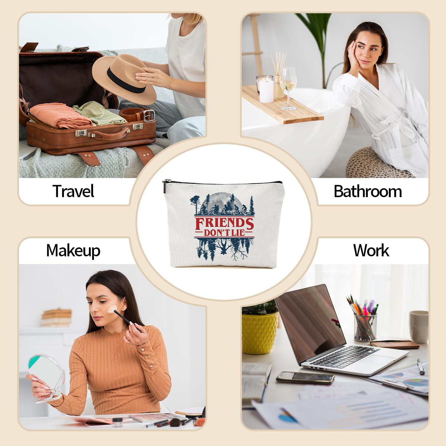 Friends Makeup Bag Friendship Merchandise Valentines Day Gifts for Women Cosmetic Bag for Best Friend (white-b) - Image 7