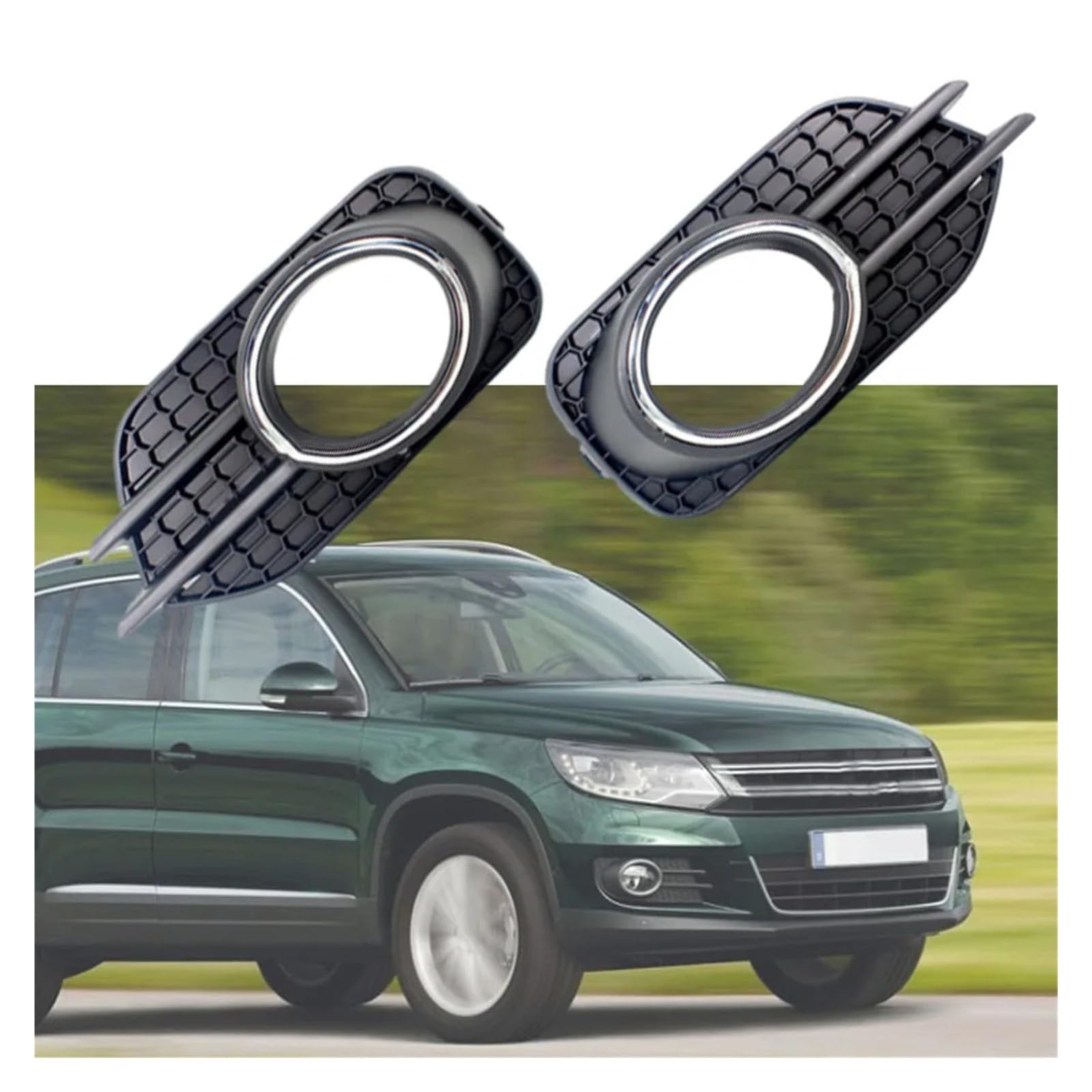 Fit For V-W T-i-g-u-a-n 2012 2013 2014 2015 2016 2017 2018 2pcs Car Front Bumper Fog Light Grille Cover Trim ABS Fog Lamp Bezel 5N0853665J