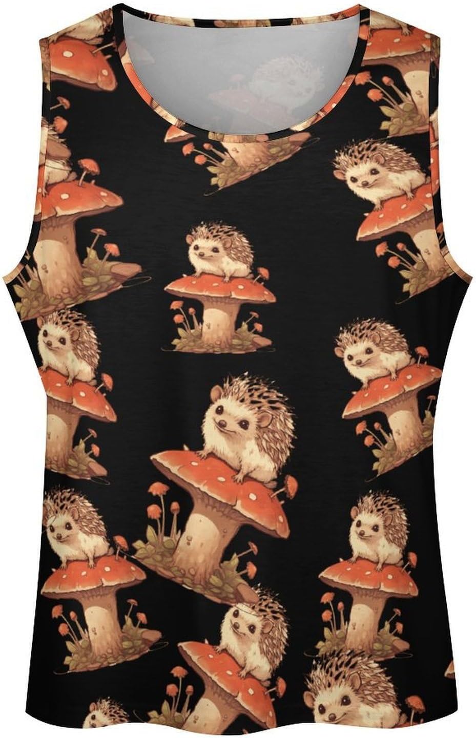 Mushroom Hedgehog Men's Tank Tops Sleeveless Muscle Shirts for Men Lightweight Vest Crew Neck T-Shirts