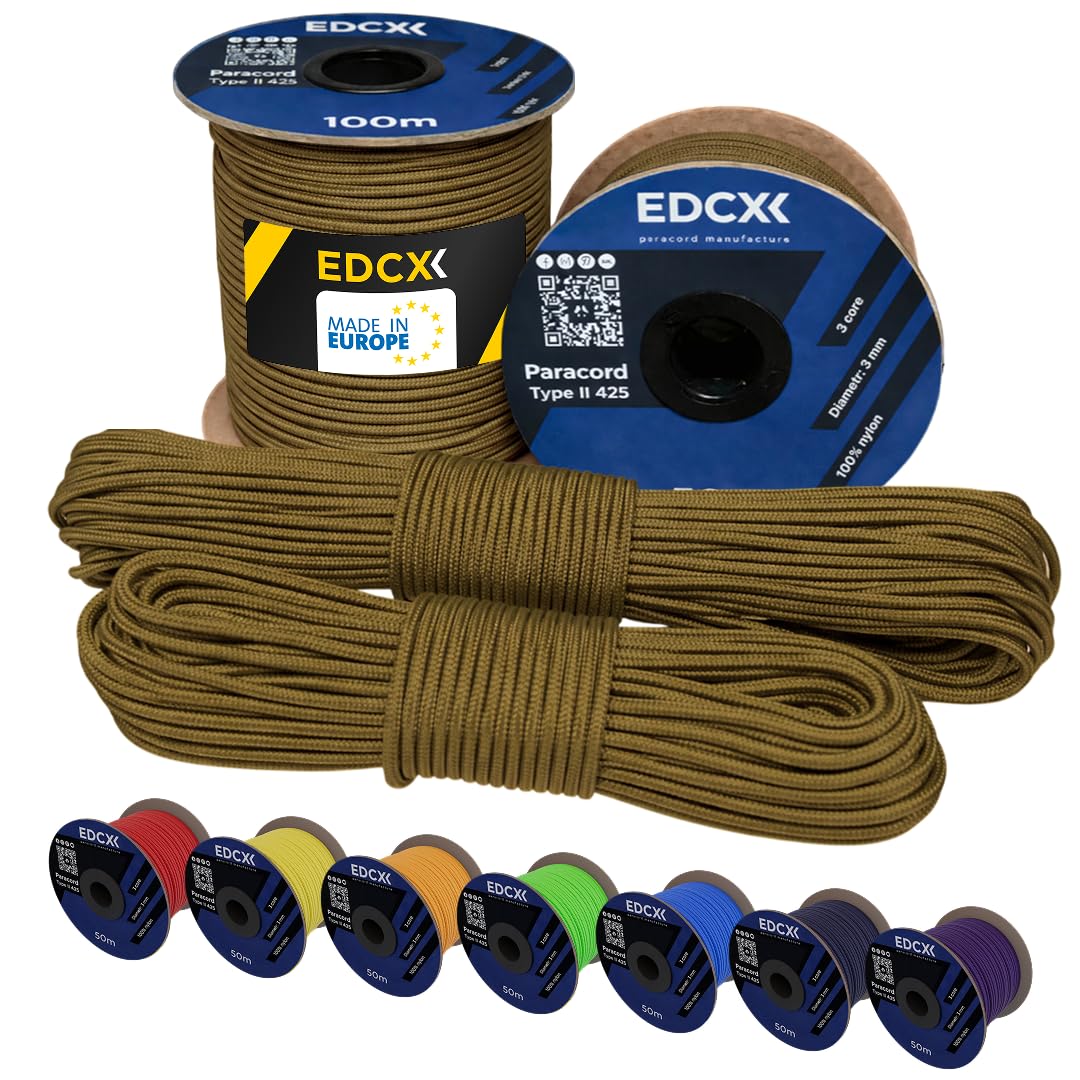 3 mm Nylon Paracord 425 (15, 30, 50 and 100m) – 3 mm Type II, 100% Nylon Rope, 3 Strand Rope, 3 mm Nylon Rope in Many Colors (Coyote Brown, 50 m)