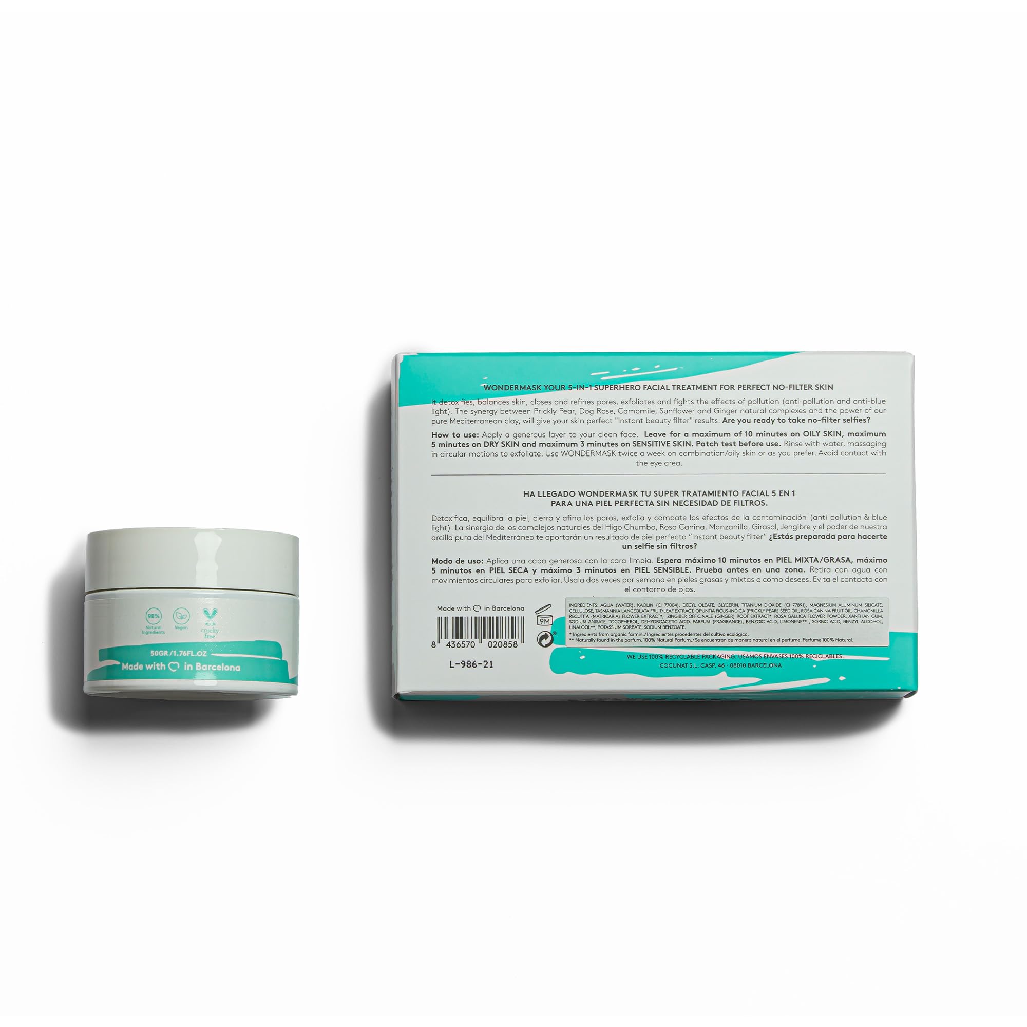COCUNAT | Wondermask | Masque nettoyant visage | Détoxifie, Exfolie, Resserre et Affine les pores | Masque à l'Argile | Peaux mixtes et grasses |Boutons |Acné | 50 ml