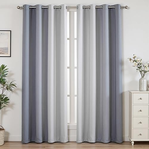 weesire Cortinas opacas degradadas para dormitorio, sala de estar, 2 paneles, 100% opacas, cortinas degradadas azul claro, gris, 52 x 84 pulgadas