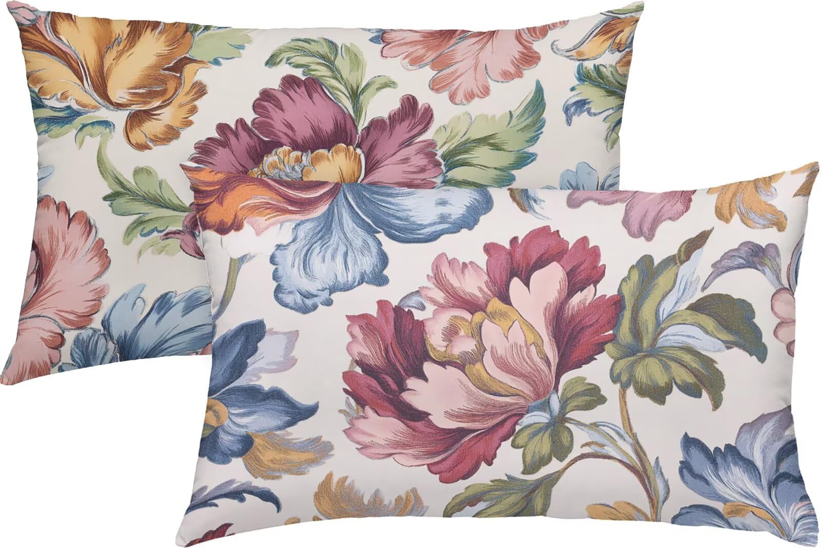 Kwiaty poszewki na poduszki 70 x 90 lniane poszewki na poduszkę zestaw 2 sztuk, poszewka na poduszkę w stylu retro, miękka, oddychająca poszewka na poduszkę na sofę zewnętrzna do ogrodu, z
