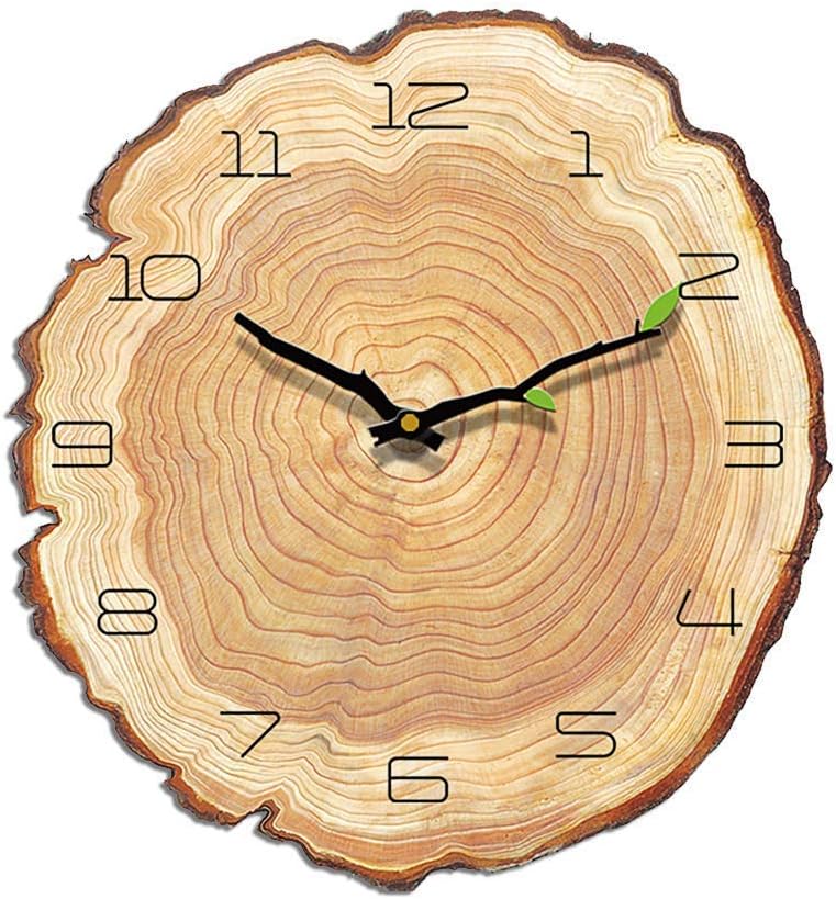 JUSTUP Annual Ring Wall Clock, 12in Wooden Non-Ticking Wall Clock Battery Operated Creative Irregular Decorative Silent Clock for Kids Room Living Room Indoor (Annual Ring 12)