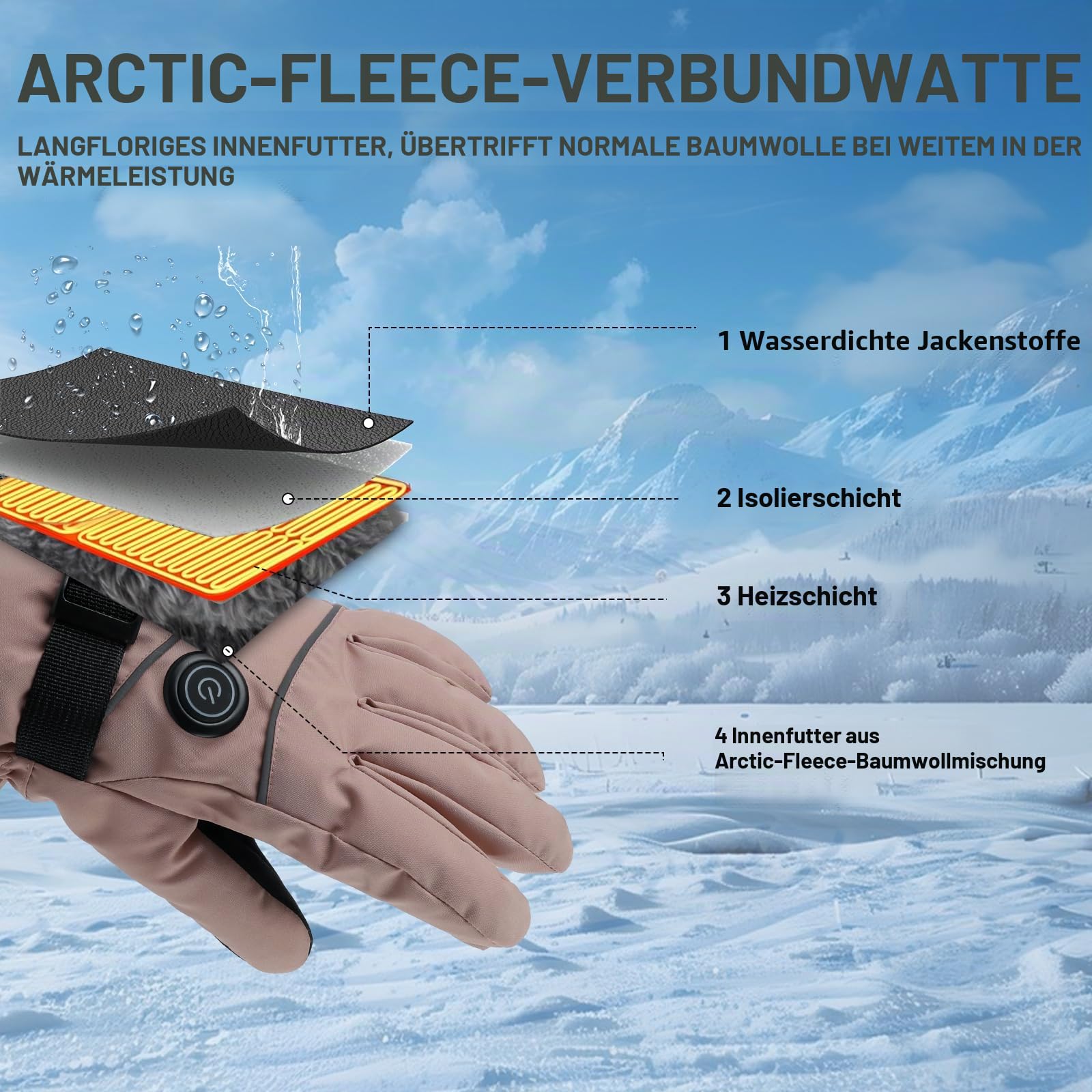 Beheizte Handschuhe für Männer Frauen, 7,4 V 5000 mAh 3-stufige Wärmeeinstellungen Elektrischer Heizhandschuh, Wasserdichter Touchscreen Handwärmer Beheizte Handschuhe für Radfahren Skifahren Wandern