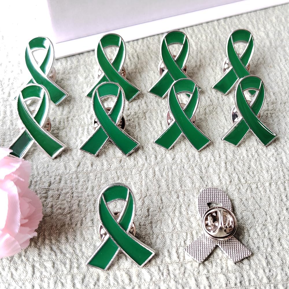 50 Pieces Green Ribbon Pins Green Awareness Lapel Brooches for Mental Health Environment Issue Liver Cancer Awareness - Image 3