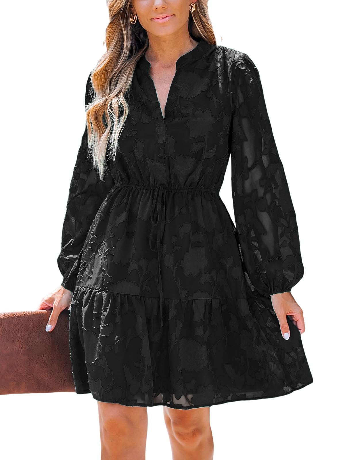 CUPSHE Mini Robe Femme Dentelle Moulante Imprimé Floral - Manches Longues Col V Robe Cocktail Party