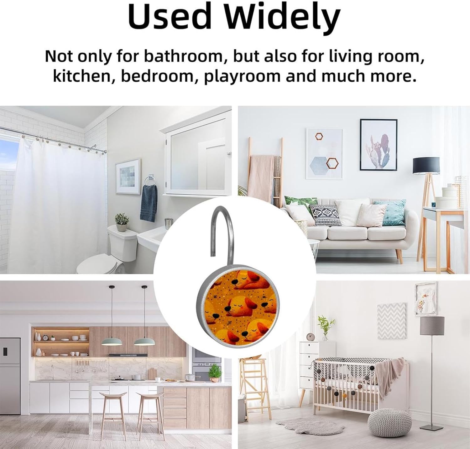 12PCS Sleeping Dog Cute Pattern (6) Shower Curtain Hooks Rings for Bathroom, Decorative Shower Curtain Hooks Rods Curtains and Liner