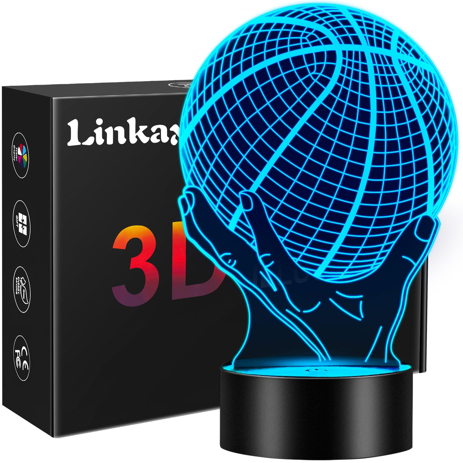 Linkax Basketball Gifts for Teens Boys Girls, Light Up 3D Illusion Night Light with 16 Colors Remote, Boy Toys for Ages 8-13, Xmas Birthday Gifts Basketball Accessories Room Decor Idea