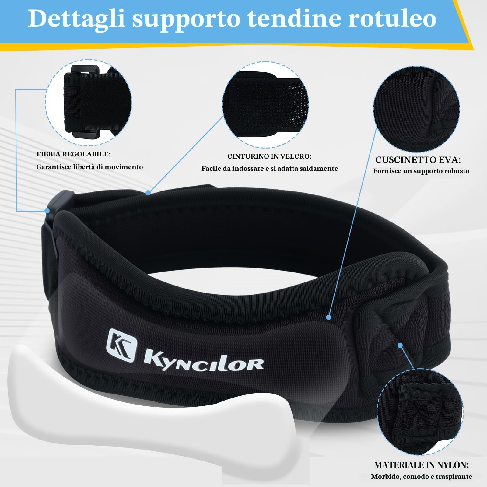 2 Pezzi Tutore Ginocchio Rotulea, Cinturino al Ginocchio Regolabile, Fascia Ginocchio per Menisco, Cinturino Sottorotuleo Supporto, per Palestra, Escursionismo, Basket, Baseball, Pallavolo, Nero