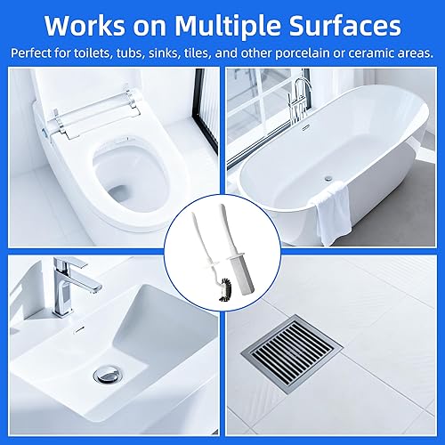 Miniatura 7 de LZLOOK Juego de escobilla de inodoro y soporte con piedra pómez, cepillo de inodoro de mango largo, limpiador antisalpicaduras, base ventilada sin