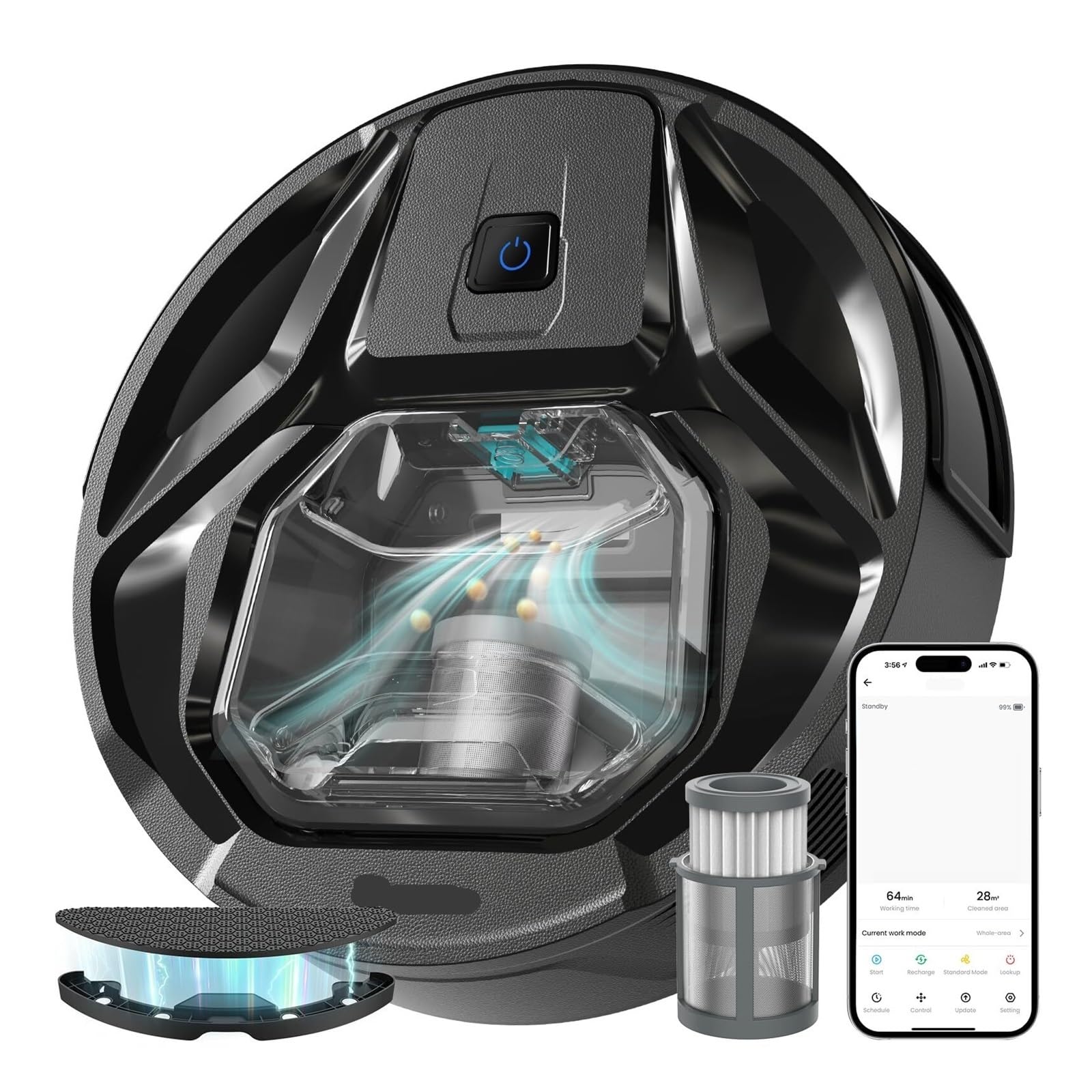 EWsdsfs M320 cordless Robot Vacuum Cleaner and mop, 6000Pa,210 Mins Runtime,Self-Charging,Ideal for Hard Floor, Pet Hair,Carpet