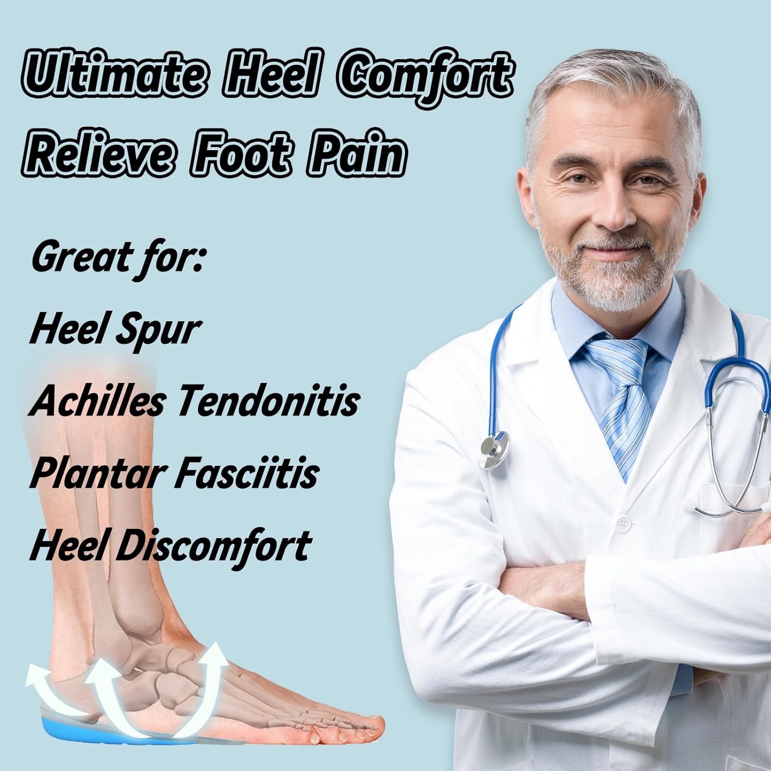 Heel Cups for Heel Pain Relief, Gel Heel Pads for Shock-Absorbing, Shoes Inserts for Achilles Tendonitis, Bone Spurs, Women & Men Comfort (Blue, Small) - Image 3