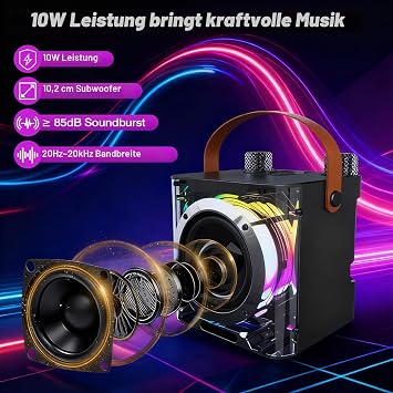 Karaoke Machine with 2 Microphones Speaker Box with Light Effects Portable 5.3 Bluetooth Speaker Supports TF/USB FM Rec AUX in TWS for Party