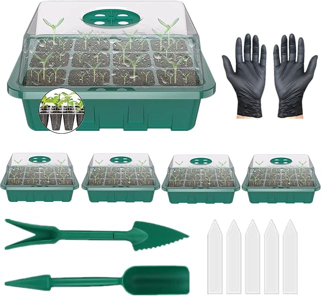 Propagators for Plants, 5 Pack Seed Trays, Plant Plastic Trays, Seed Pots, Adjustable Dome Mini Greenhouse, Propagator Trays with Lids, 12 Cells per Trays