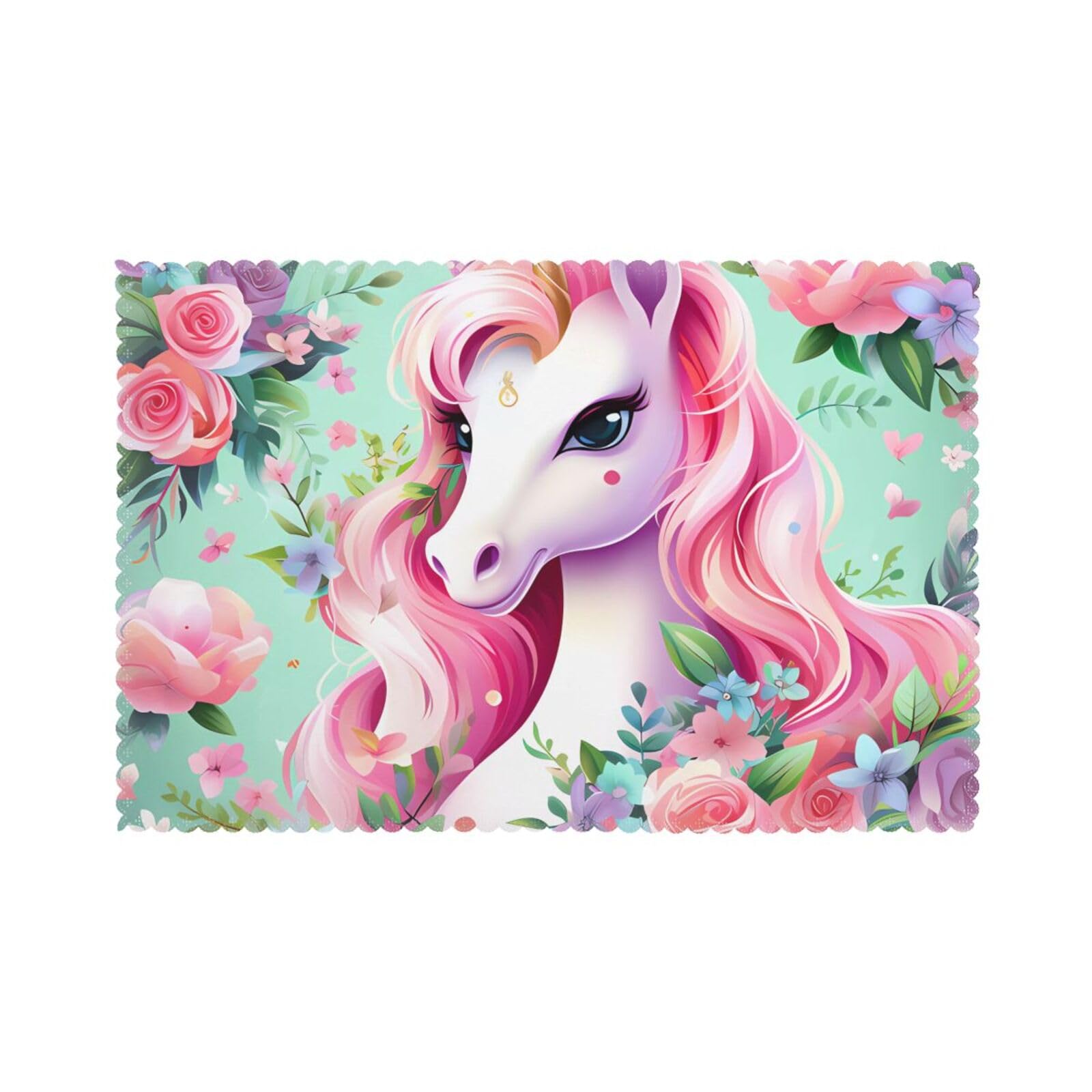 Pink Unicorn Placemat set of 6, oil-proof and insulated dining table placemats, washable and wipeable.
