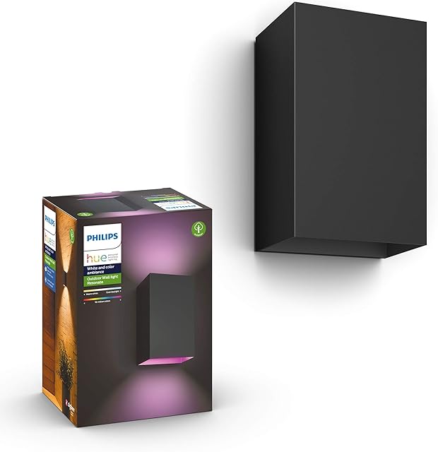 Philips Hue Resonate White and Colour Ambiance LED Smart Outdoor Wall Light, Black, Compatible with Alexa, Google Assistant and Apple HomeKit