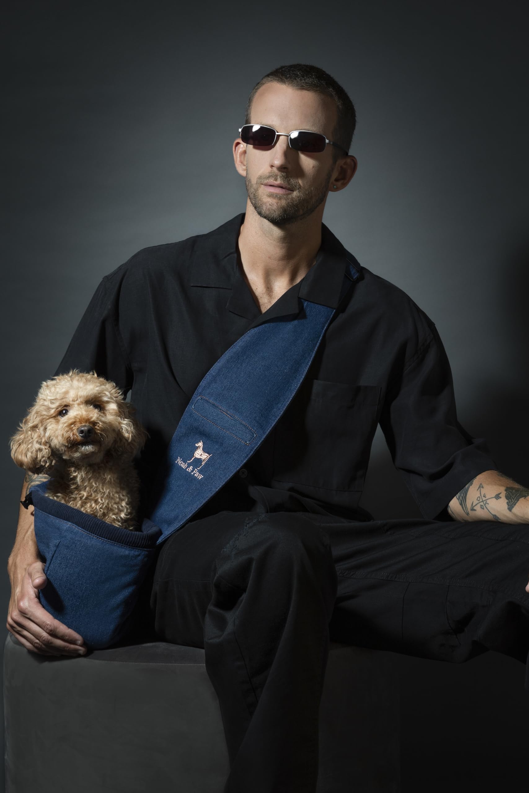 Noah & Paw Bandolera transportin Perro 1,5-5 kg, transportin Gato pequeño, Bolsa Transporte Ajustable para Mascotas, 3X función de Seguridad, Fabricado en Denim Premium.