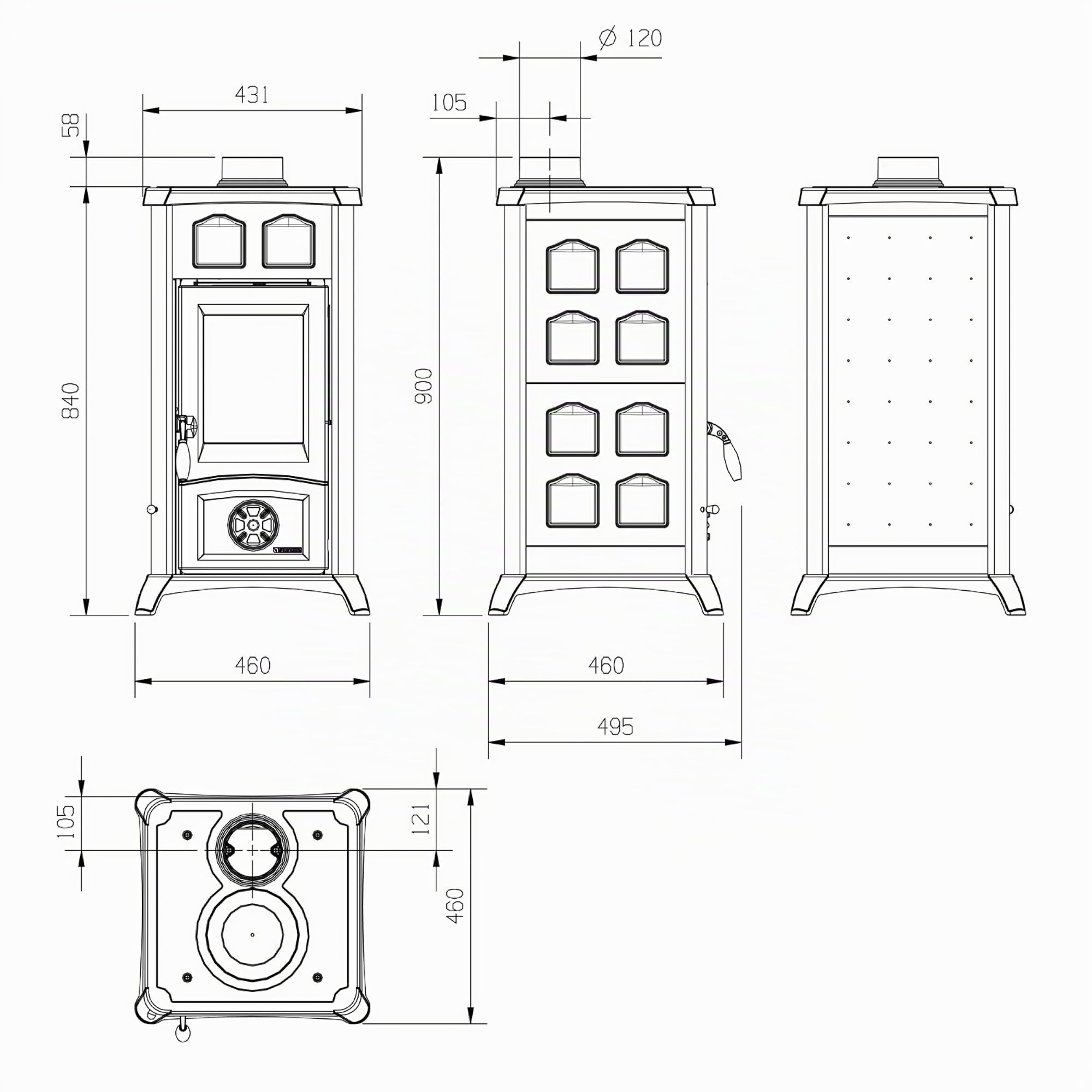 Stufa A Legna 'Gemma Liberty' Rivestimento Esterno In Maiolica. Porte, Testata E Focolare In Ghisa. Vetro Ceramico, Dimensioni Mm. 460X495Xh.840.. Potenza Nominale 6 Kw.
