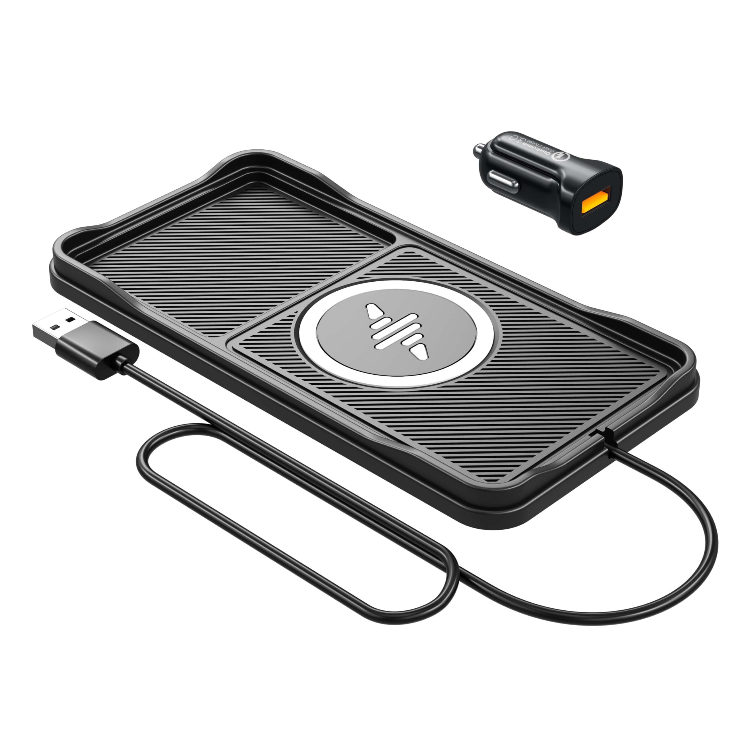 Caricabatterie wireless per auto, caricabatterie wireless per auto, caricabatterie per auto veloce, tappetino di ricarica antiscivolo per iPhone 17/16/15/14/13/12 Pro, SE3/SE2/XS/X/XR/8, cavo da 30 cm