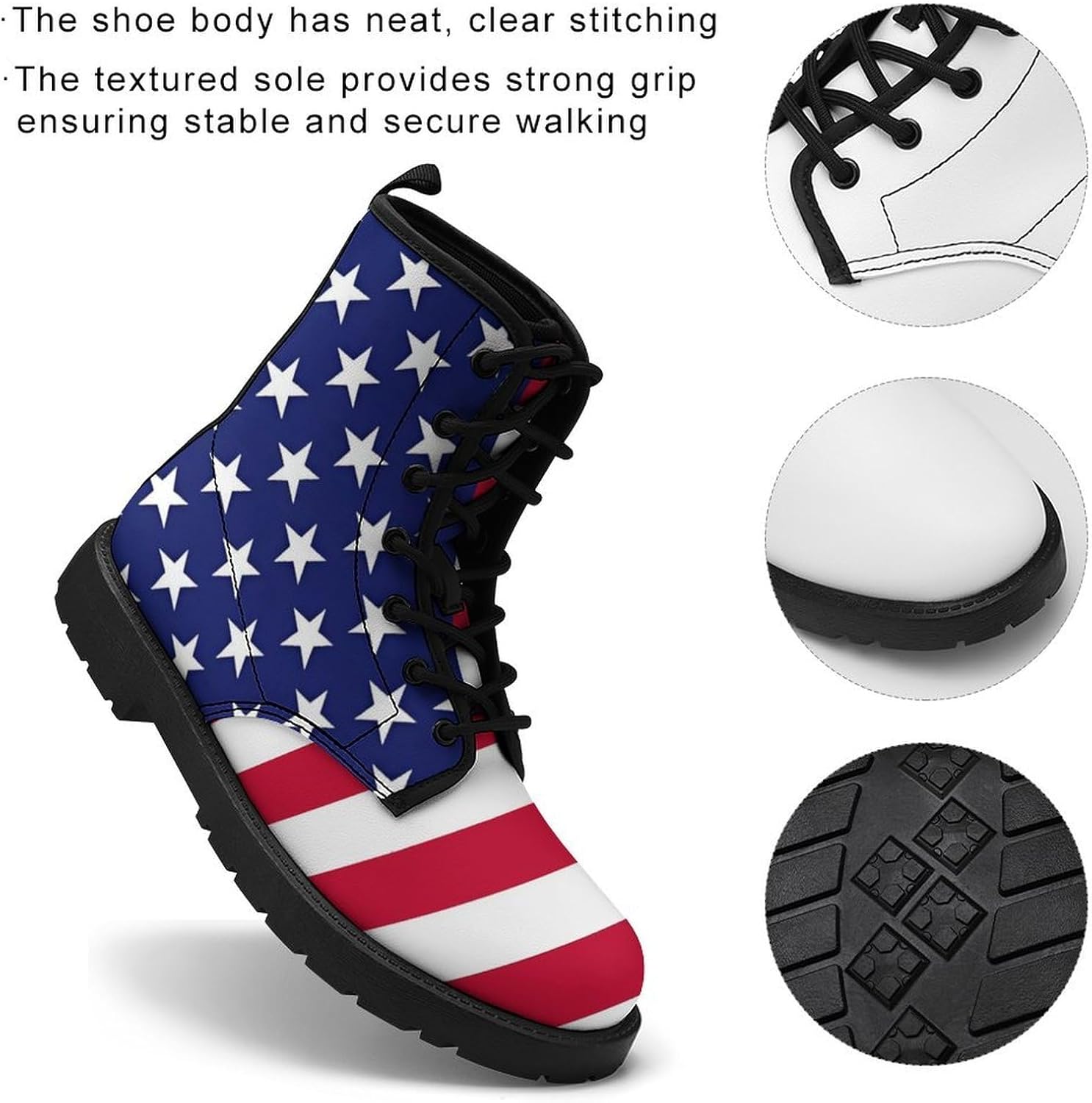 American Flag Combat Boots, Causal 7-Eye Lace-up Combat Boots, Fashion Ankle Booties for Women Men - Image 5