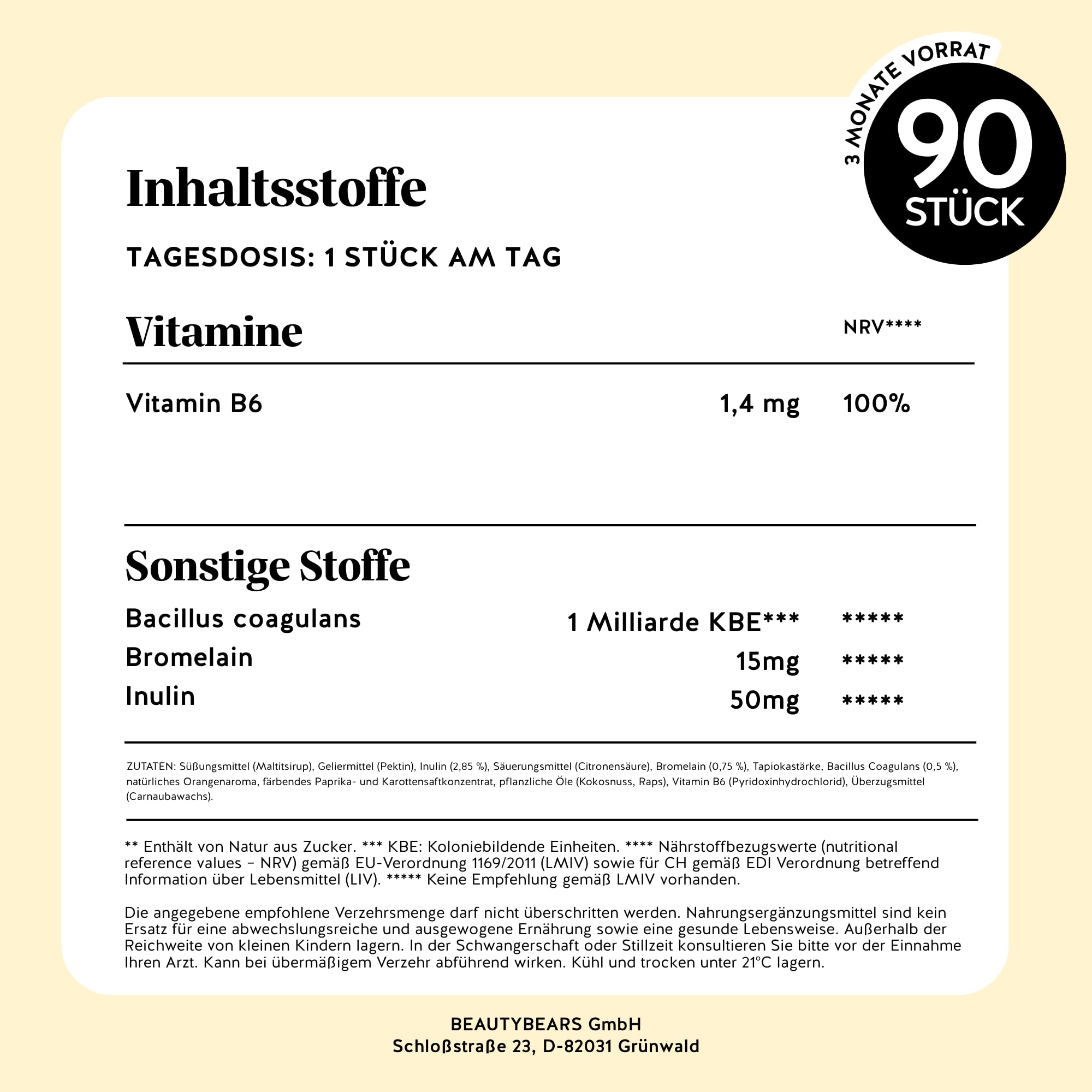 Bears with Benefits - Gummibärchen Bromelain - Probiotika - 90 Stück | Rest & Digest Gut Flow - Probiotika e Bromelain, Inulin,Vitmain B6 - Vorrat für 3 Monate - Ohne Zuckerzusatz, Vegan