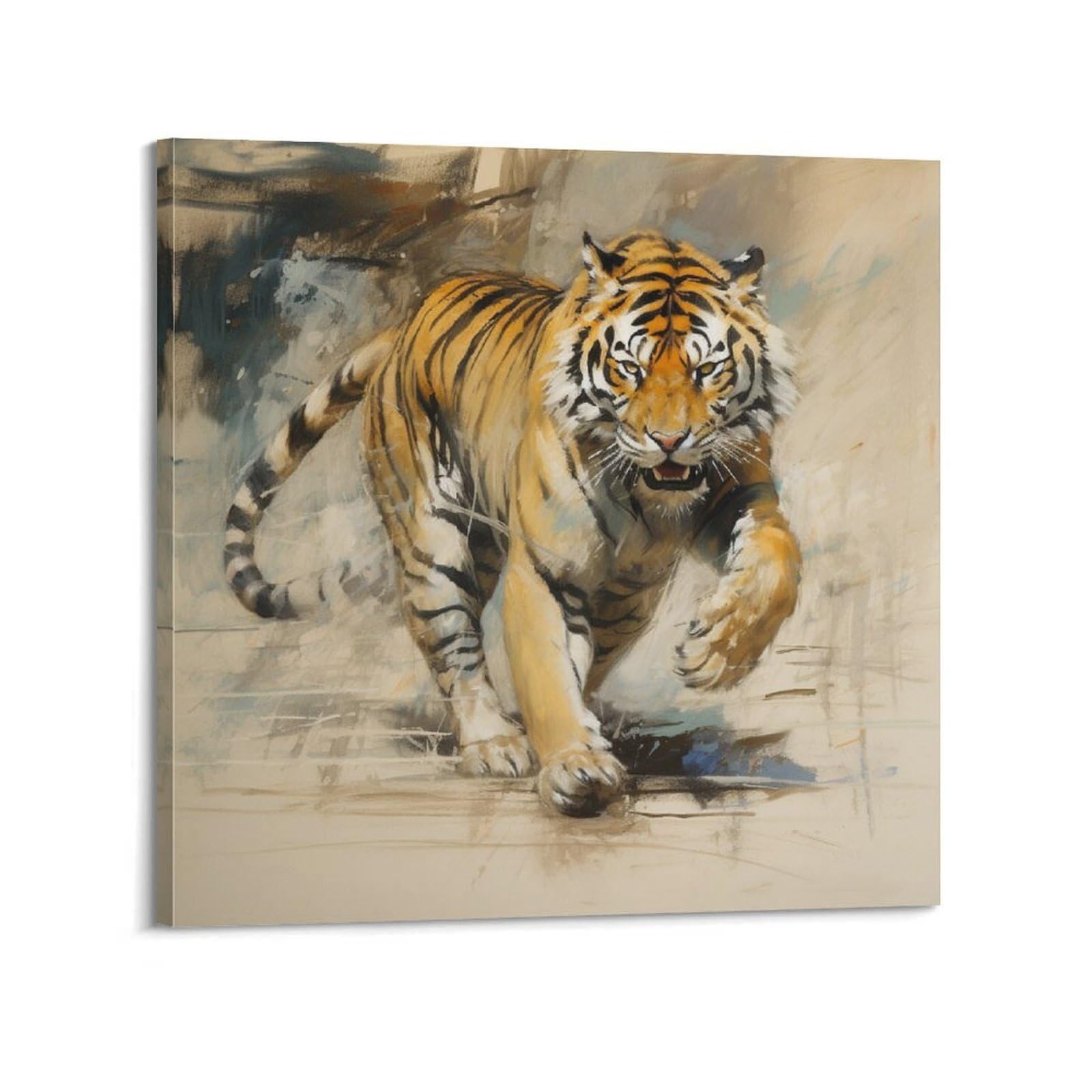 Xkuga Boys Frame-Style Big Cats Hunting Poster Illustration Wildlife Jungle King Tiger Modern Decorative Canvas Prints - Ideal Wall Art For Family, Man Cave, Game Room, & Girls Bedroom 12X12inch(30X30cm)