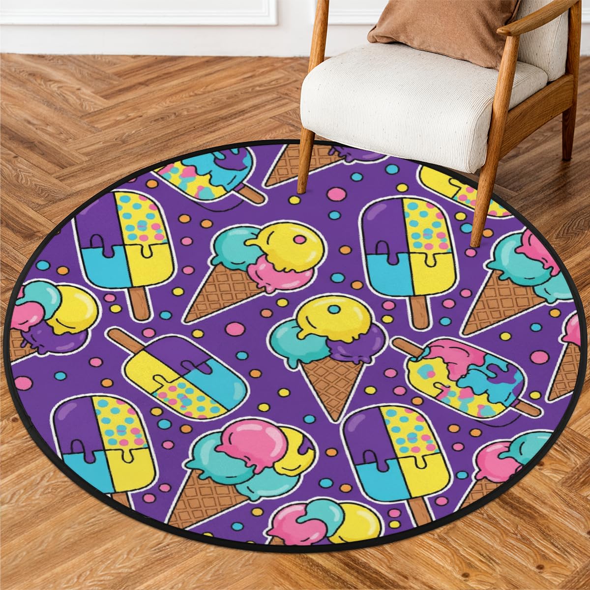 Tapis rond lavable antidérapant 160cm pour décoration esthétique de salon
