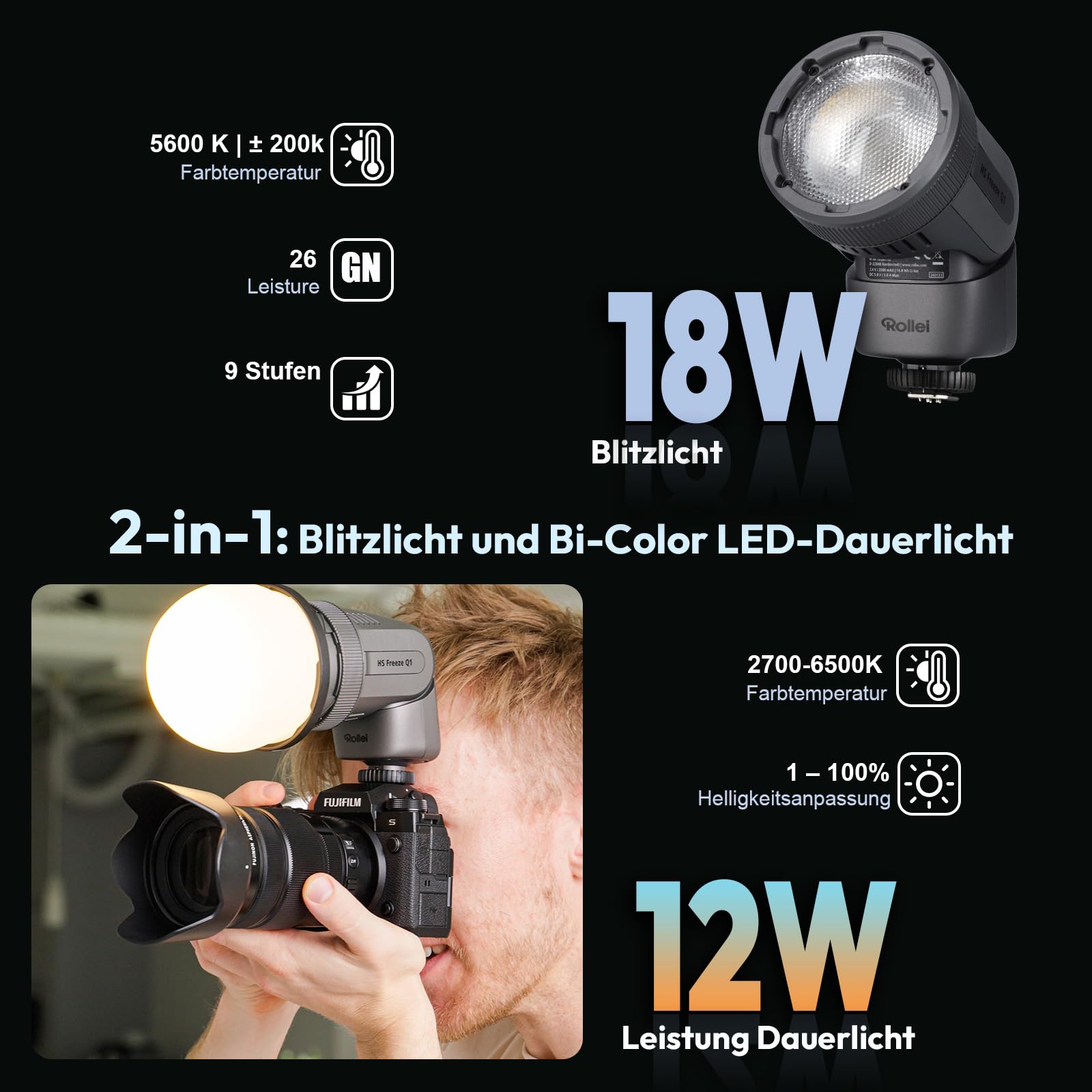 Rollei HS Freeze Q1 2-in-1 Blitz & Dauerlicht – Bild 3