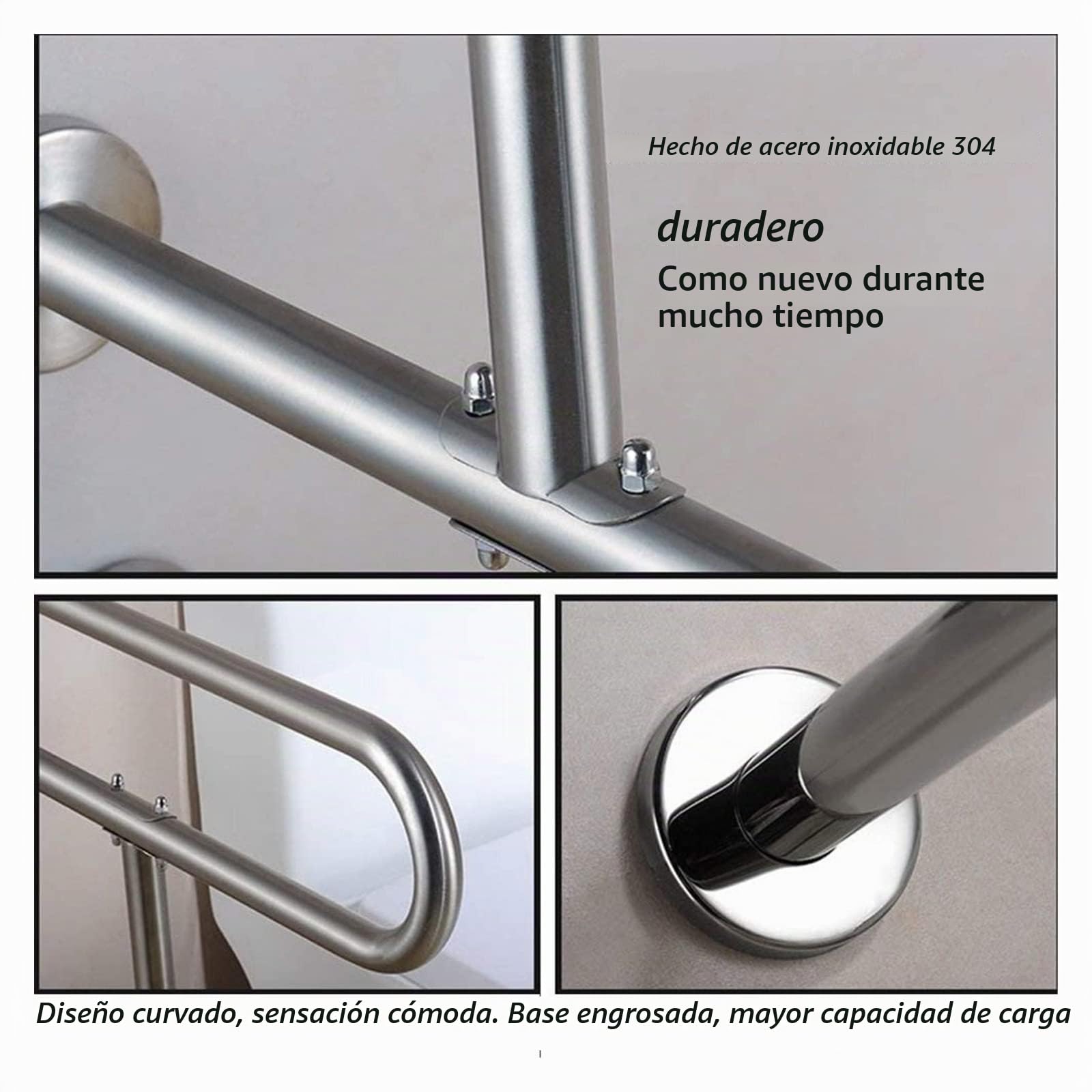 Agarraderas Barras de apoyo tipo U/de suelo/tipo L/plegables de acero inoxidable cromado, pasamanos de seguridad antideslizantes