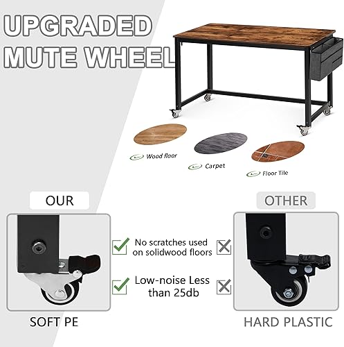 Miniatura 64 de AHB Escritorio para computadora con 4 ruedas lisas, escritorio móvil de estilo simple, mesa de estudio para oficina en casa, estación de trabajo
