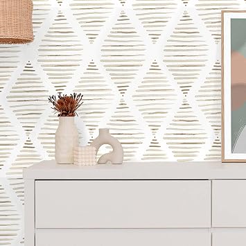 Modern Beige and White Wallpaper 17.3"480" Geometric Stripe Peel and Stick Wallpaper Contact Paper Removable Self Adhesive Vinyl Wall Paper for Living Room Bedroom