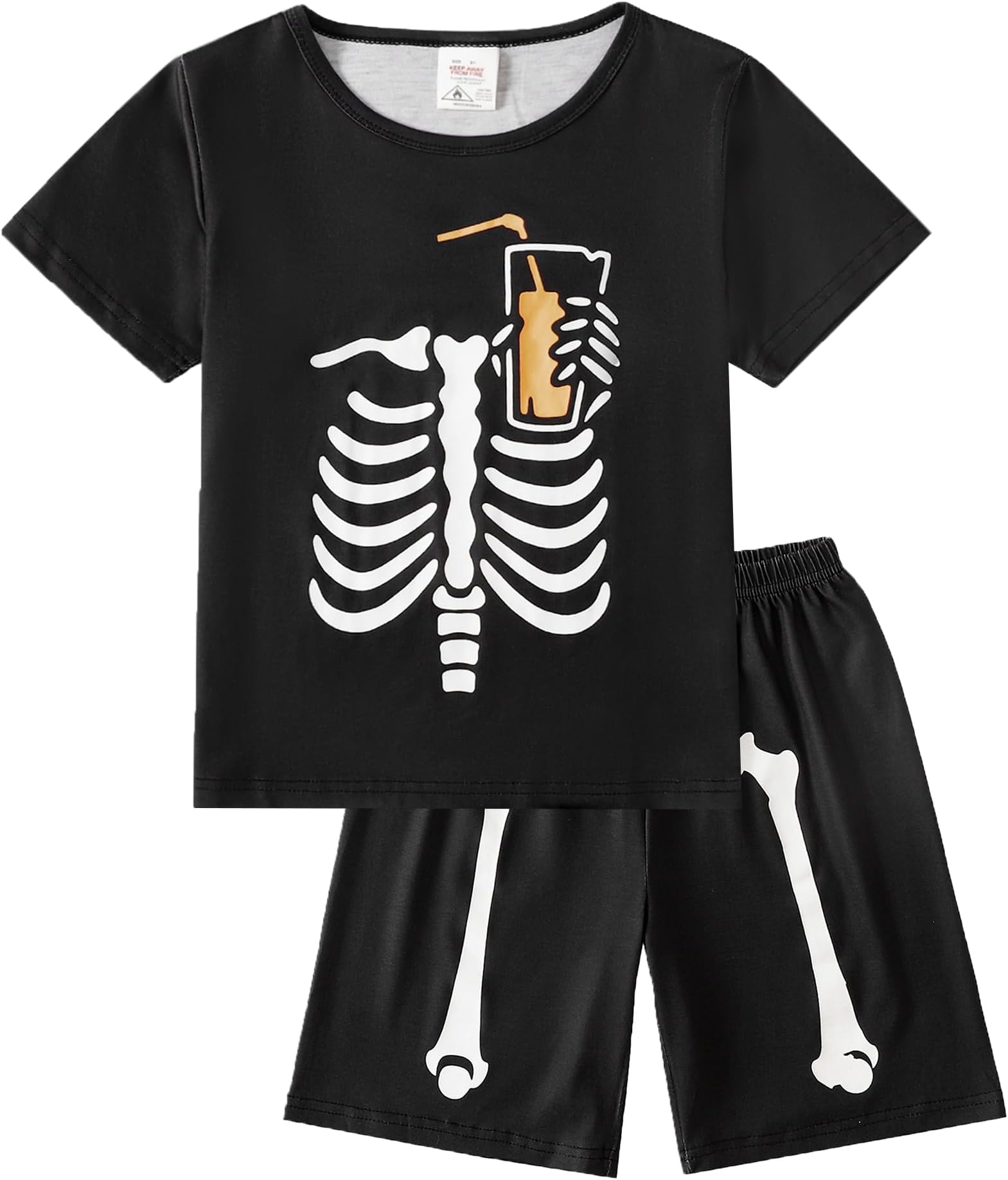 Boys Pajamas Sets Glow in Dark Summer Short Sleeve Sleepwear Skull Kids Pjs