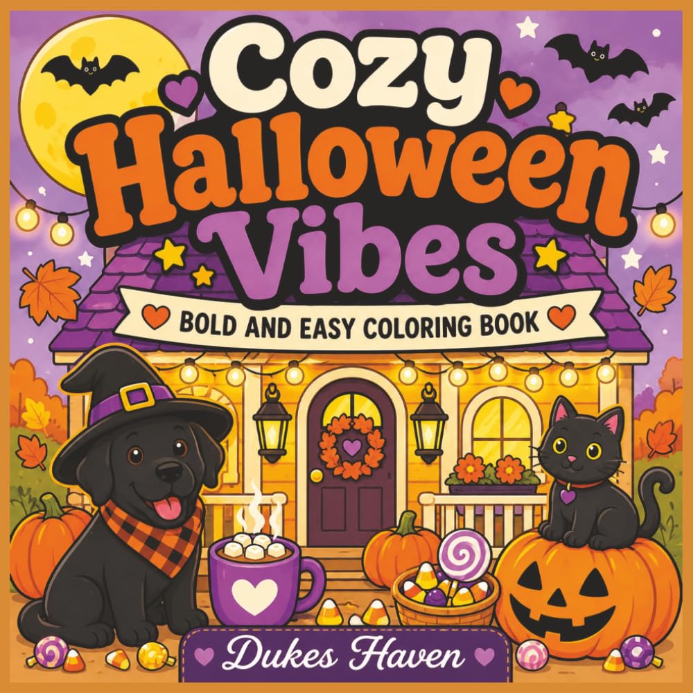 Cozy Halloween Vibes: Cute and Cozy Bold & Easy Halloween Coloring Pages for Relaxation, Stress Relief, and Spooky Autumn Fun (Cozy Vibes Bold and Easy coloring books)