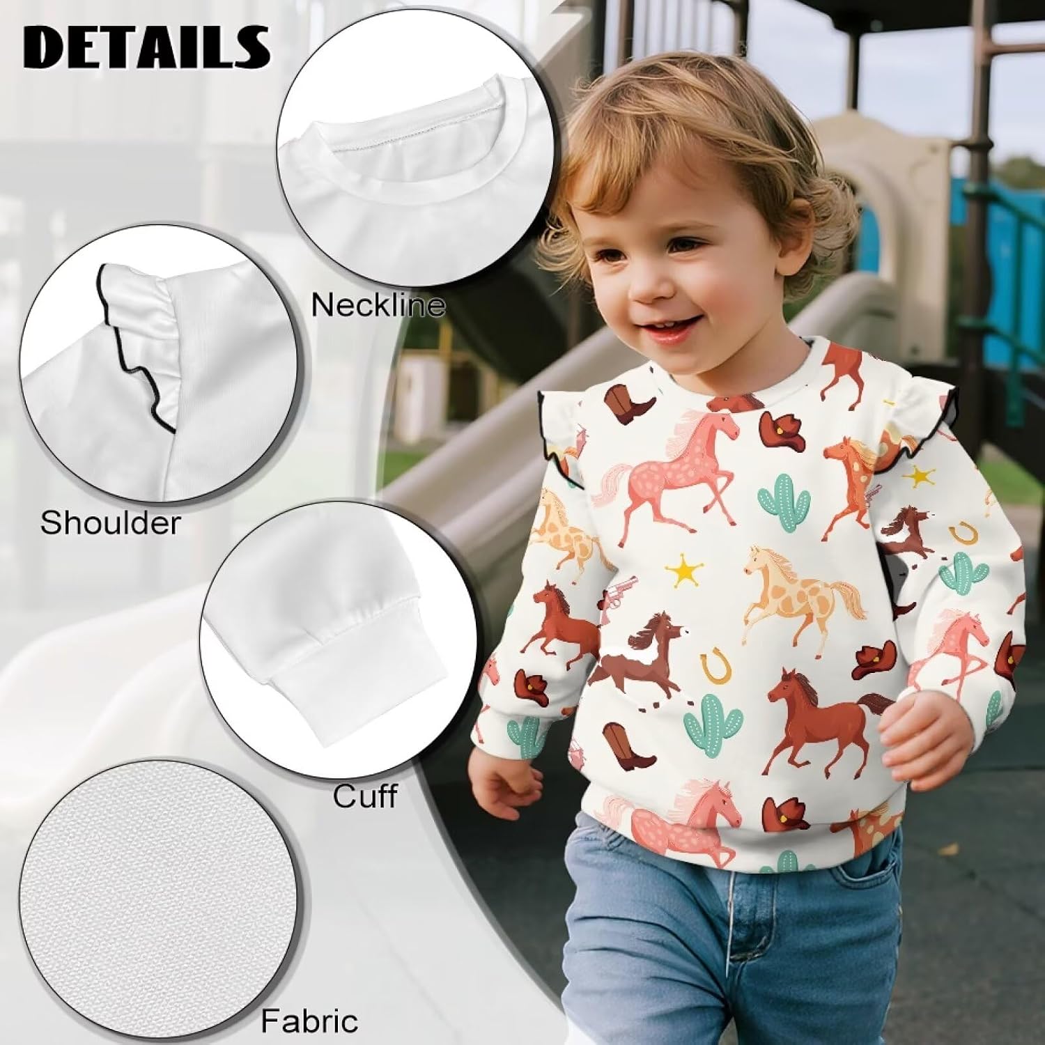 Long Sleeve Toddler Crewneck Sweatshirt Ruffle Shoulder Girls' Fashion Hoodies & Sweatshirts Top