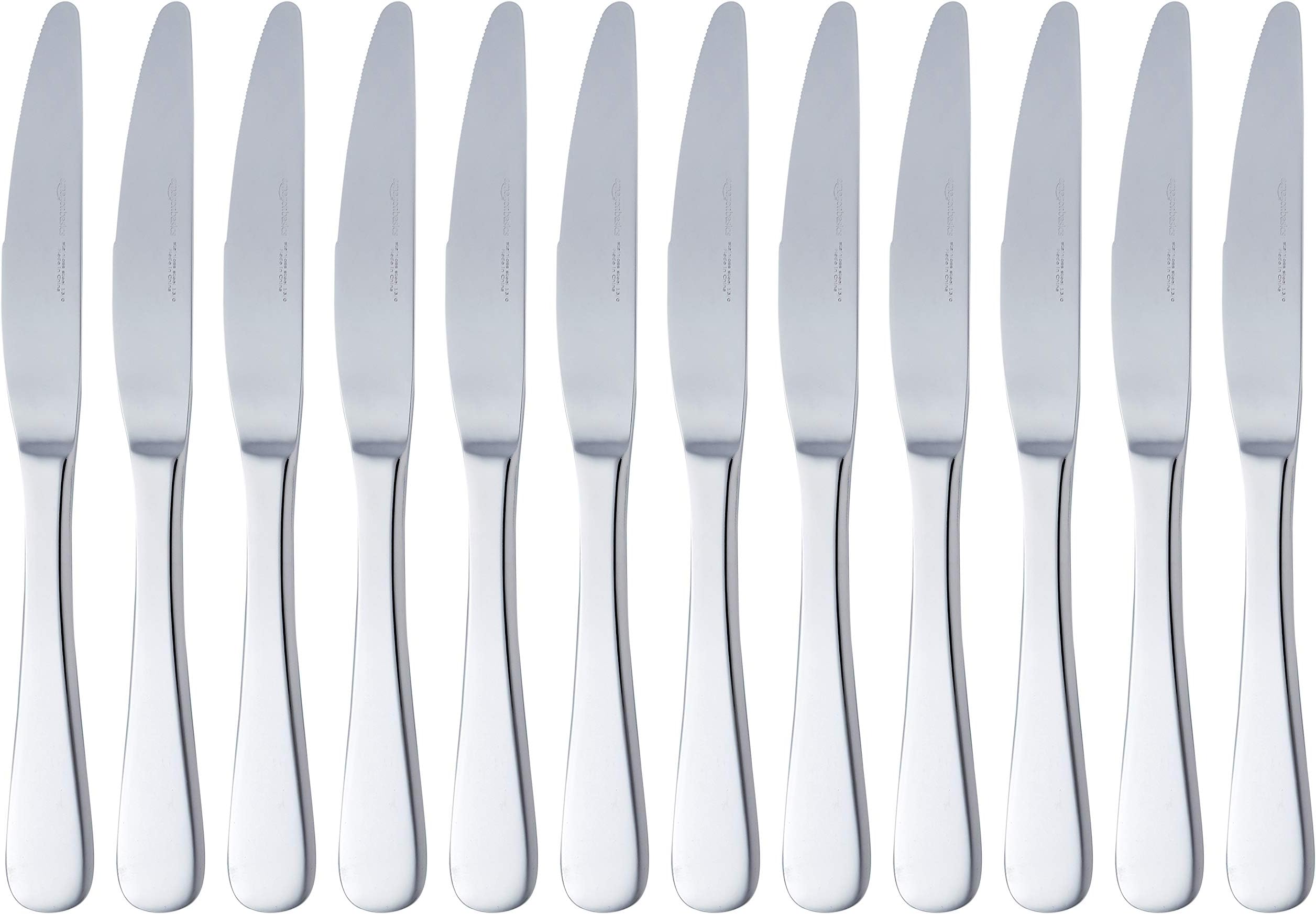 Amazon Basics Stainless Steel Dinner Knives With Round Edge, Pack of 12, Silver