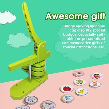 Pin Maker, Badge Button Maker Machine Multiple Sizes 25/32/58mm 3-in-1 with 300 Pin Parts, 3 Molds & Round Paper Cutter, Push Pull DIY Press Badge for DIY Gifts