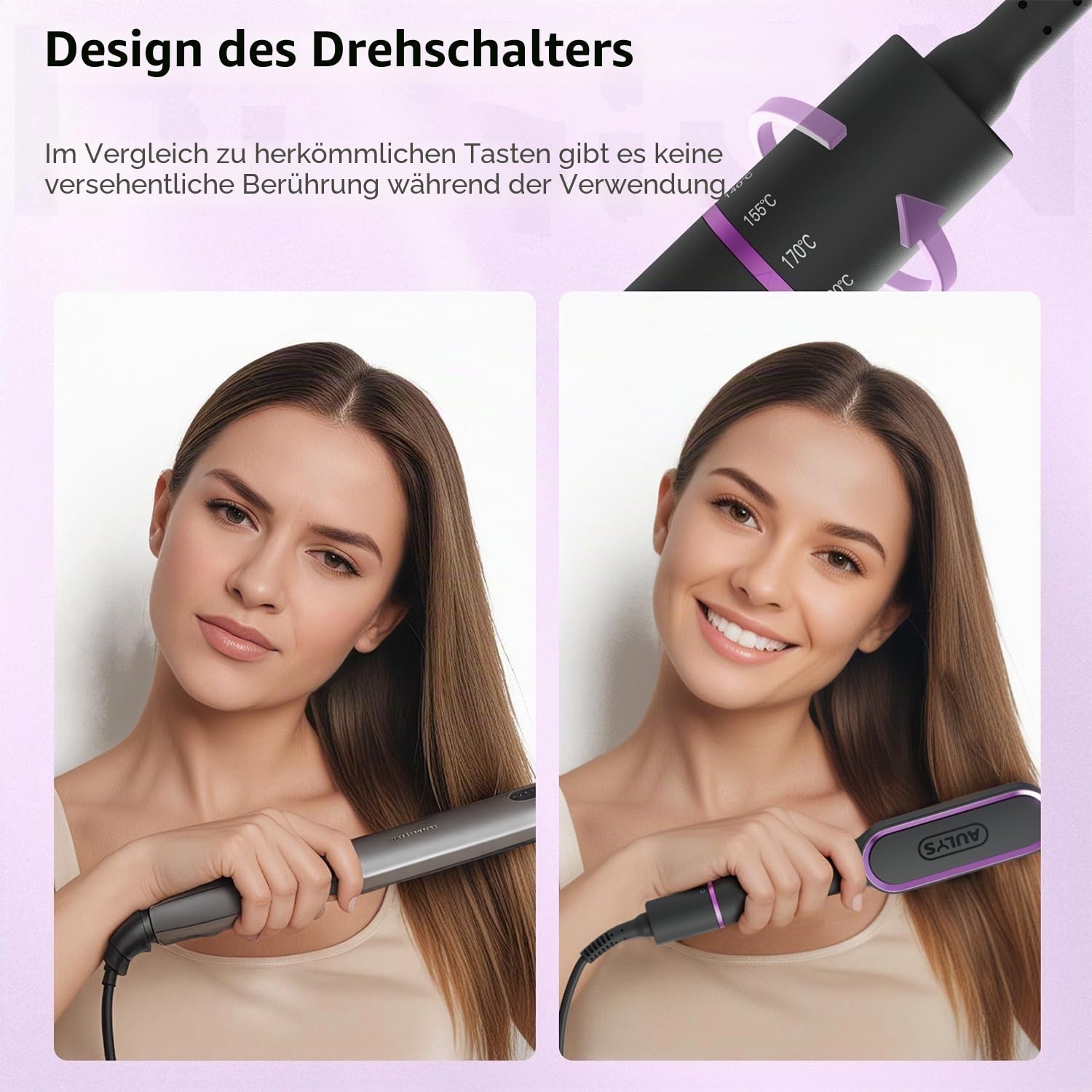 Haarglätter Bürste mit Keramik, Glättbürste mit 25s PTC-Heizung, 5 Temperaturstufen (140–200°C), Anti-Verbrühung, Heizbürste für schnelles Styling