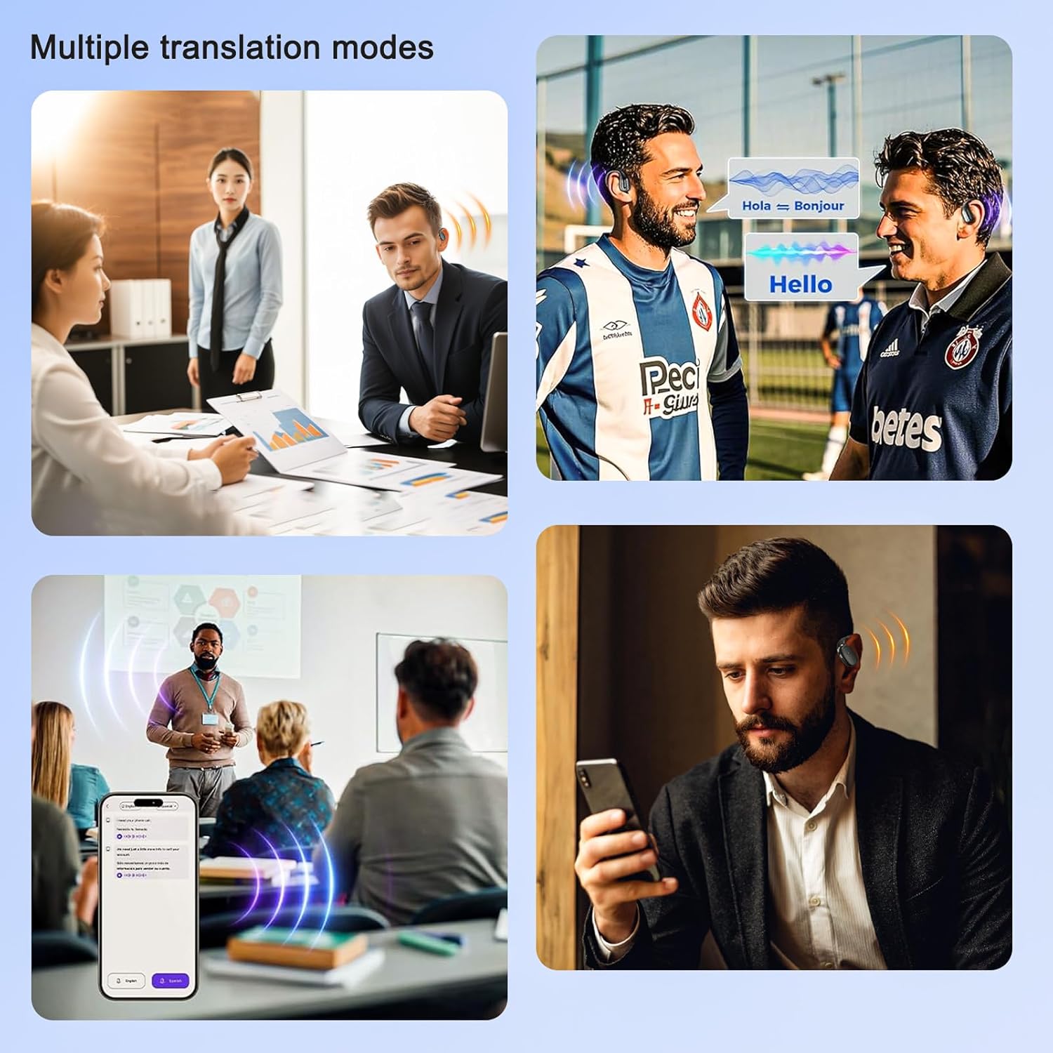 AI Translator Earbuds, Translation Earbuds Real Time,Translating Headphones,Audifonos traductores inglés español, Language Translators，Fit iOS and Android, for Travel Learning,Black