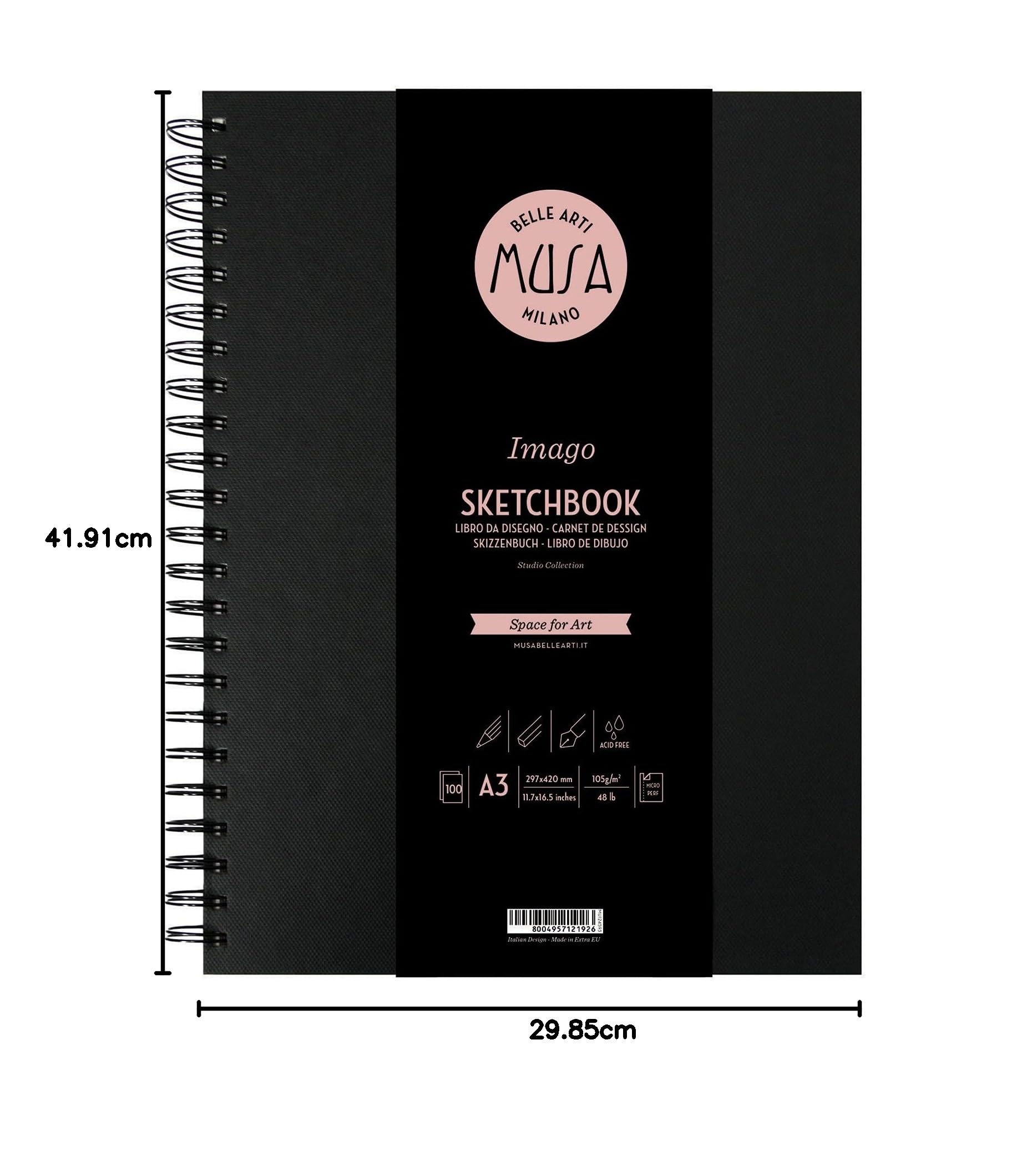 MUSA Imago MU124593 - Blocco da disegno, a spirale, formato A3, 11,75 x 16,5 cm