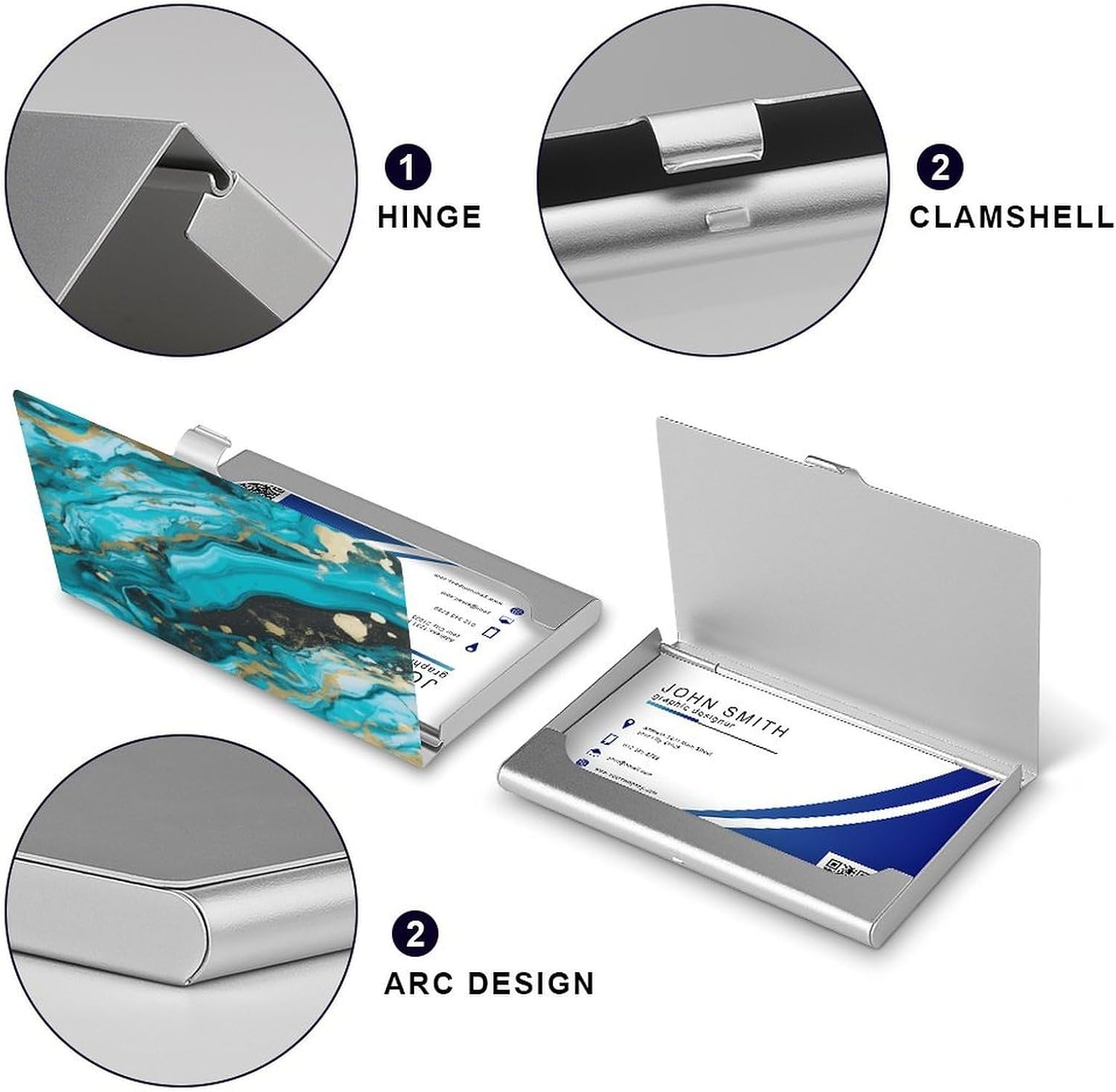 Turquoise Blue Gold Marble Business Card Holder Aluminum Alloy Cards Case Flip Cover Slim Name Card for Men Buckle Style Shut Professional Cards Case for Office Workers