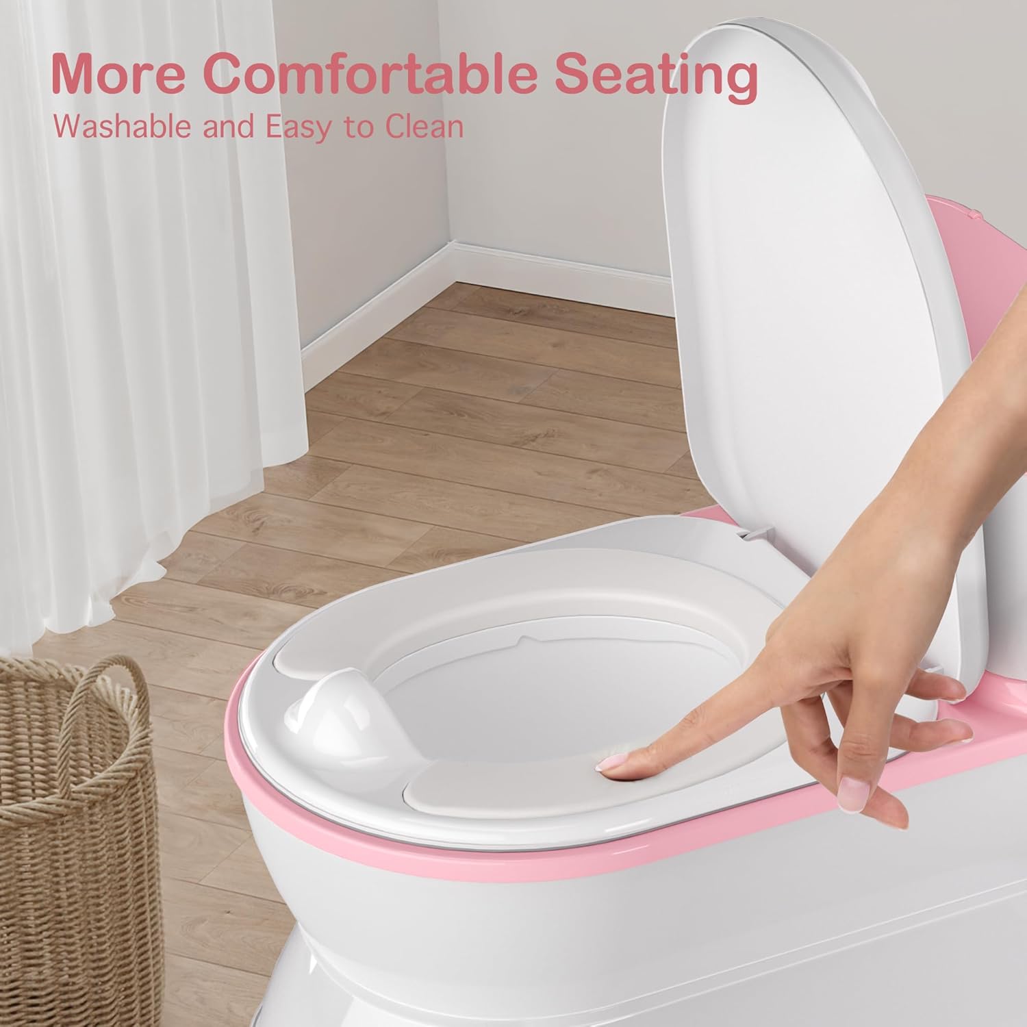 2-in-1 Toddler Potty Training Toilet - Larger Potty Chair & Detachable Training Seat for Boys & Girls Ages 1-3 with Flushing Sound, Wipes Storage, Toilet Paper Holder - Pink - Image 3