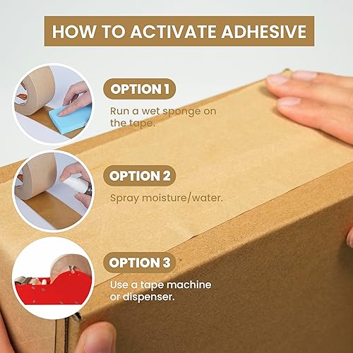 Miniatura 7 de TAPEBEAR Cinta Activada por Agua 2.75 pulgadas x 450 pies Cinta de Embalaje Reforzada, Recargas de Cinta Ecológica Cinta de Goma Kraft Marrón