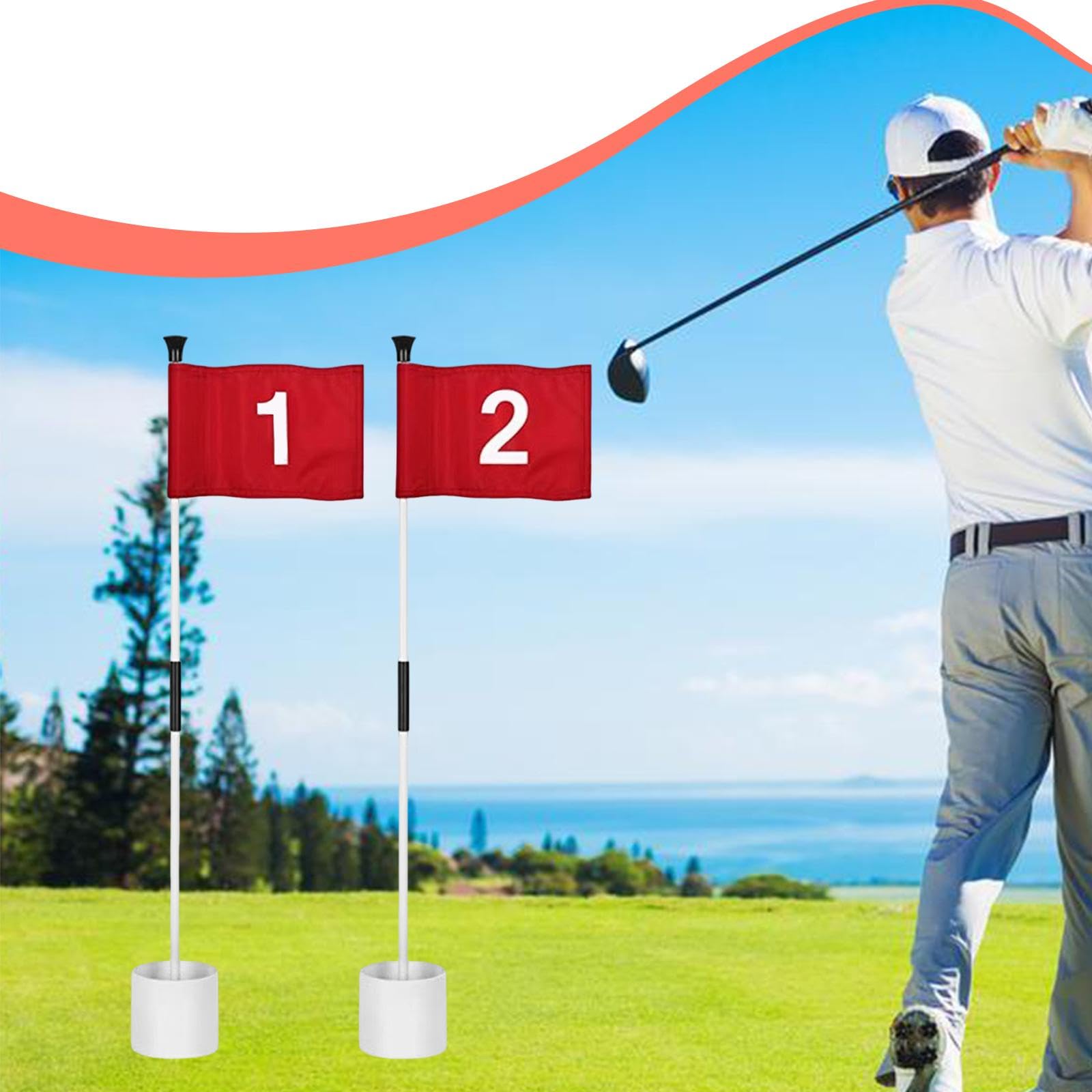 Juego de Banderas de Golf con Hoyos, Taza, Bandera Y Mástil para Putting Green, Regalos, Equipo para Asta de Bandera de Golf para Oficina, Jardín, CAM, 2 Juegos