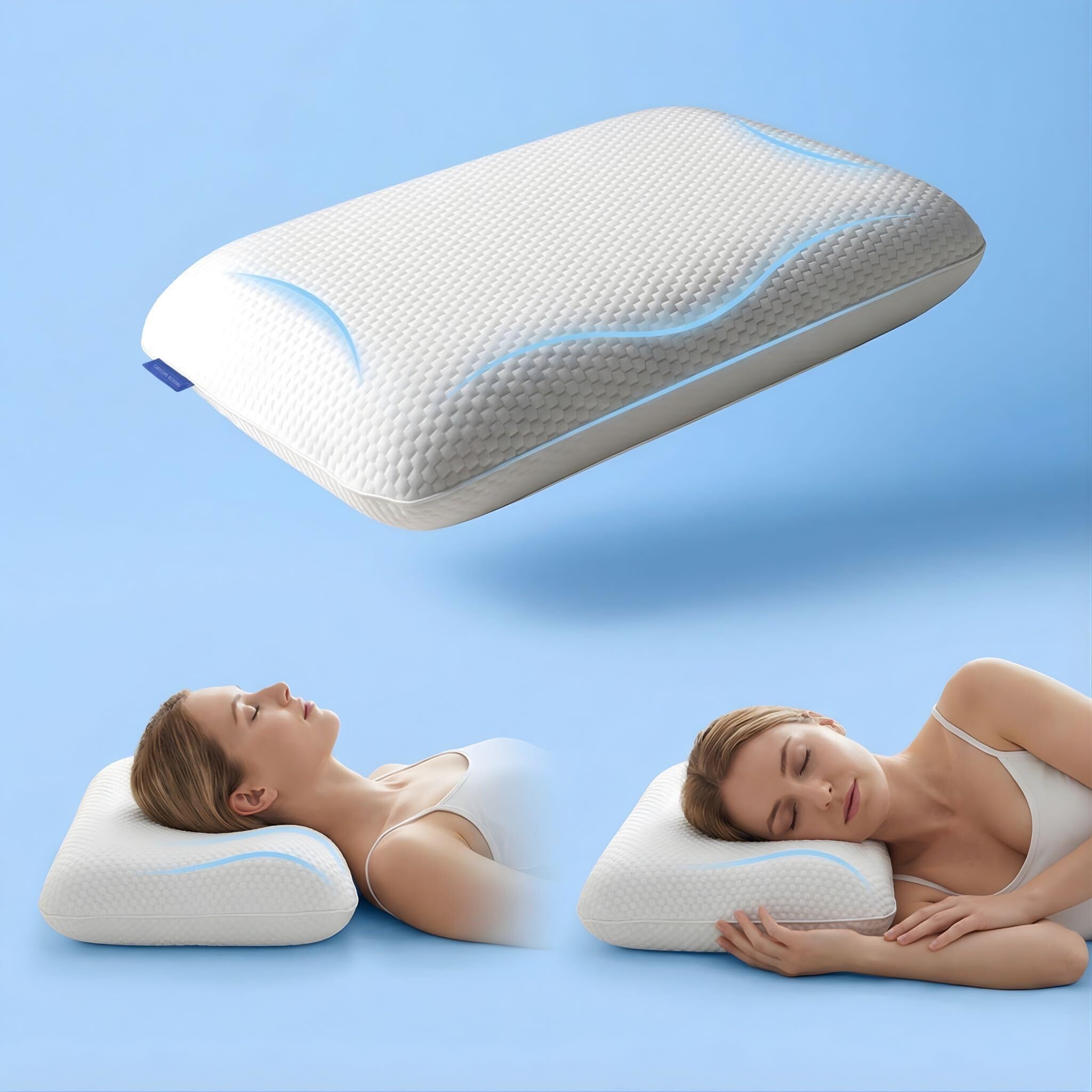 Carissimi Bedding Classic Memory Foam Pillow with Bag – Ergonomic Neck Pillow for All Sleep Positions – Cervical Alignment Support and Daily Sleeping Comfort