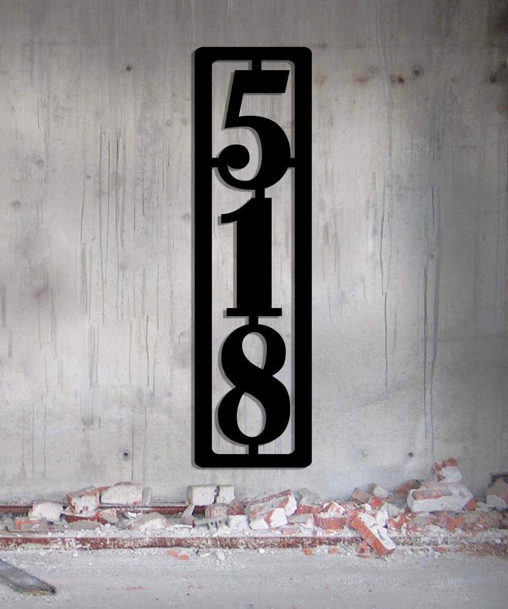 Vertical Metal House Number Address Sign 6 x 21.5-3 Numbers - Large House Numbers - Industrial - Modern Made In USA