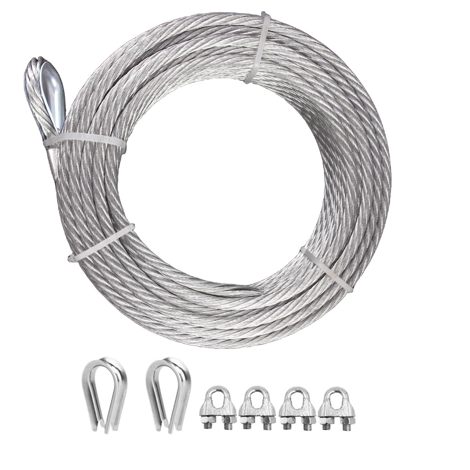 Linka druciana 6,35 mm, linka ze stali nierdzewnej 7,6 m z zaciskami i końcówkami, wytrzymałość na zerwanie 2903 kg, 7 x 19 żyłek linek do linii lotniczych