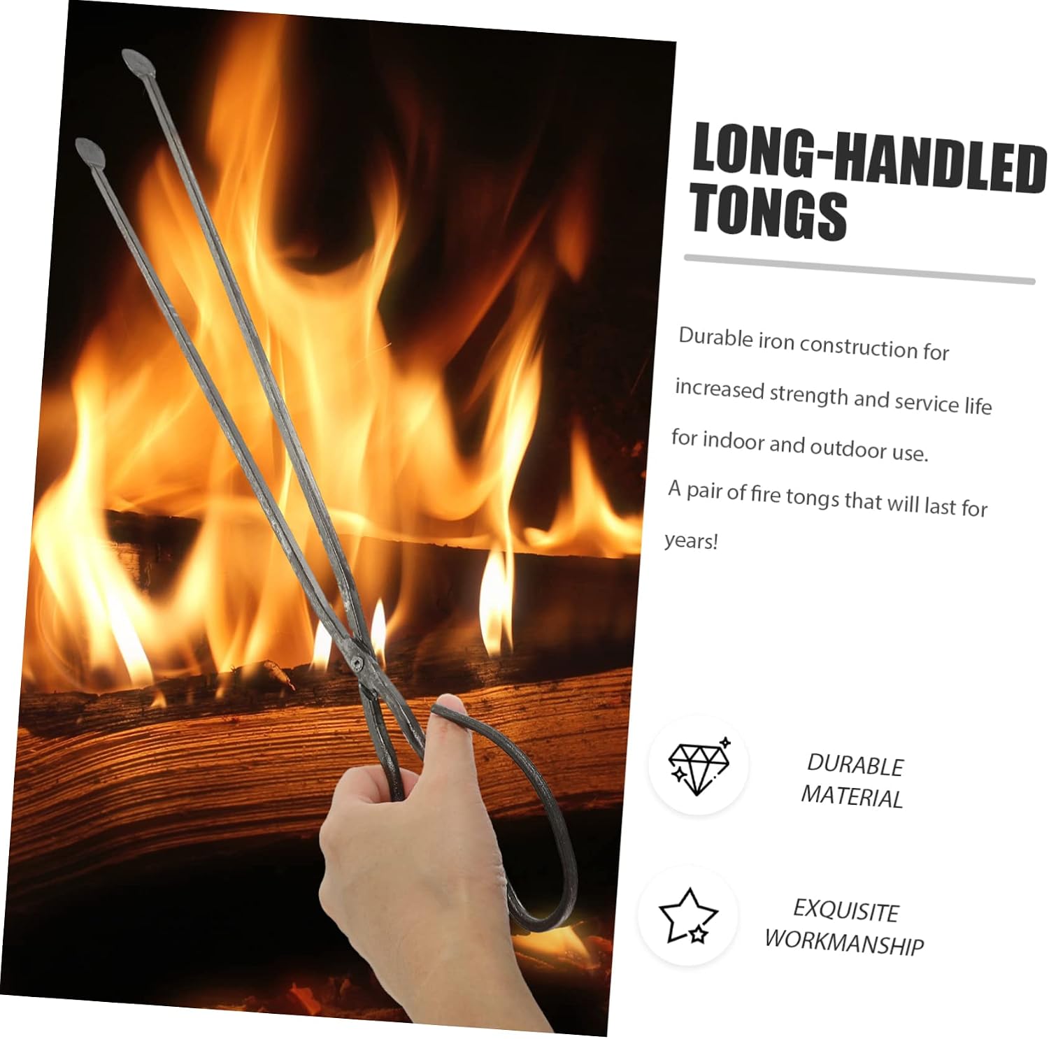 UPKOCH 2Pcs Long Handle Fireplace Tongs Charcoal Clips for BBQ Firewood Iron Garbage Cleaning Picker Flat Head
